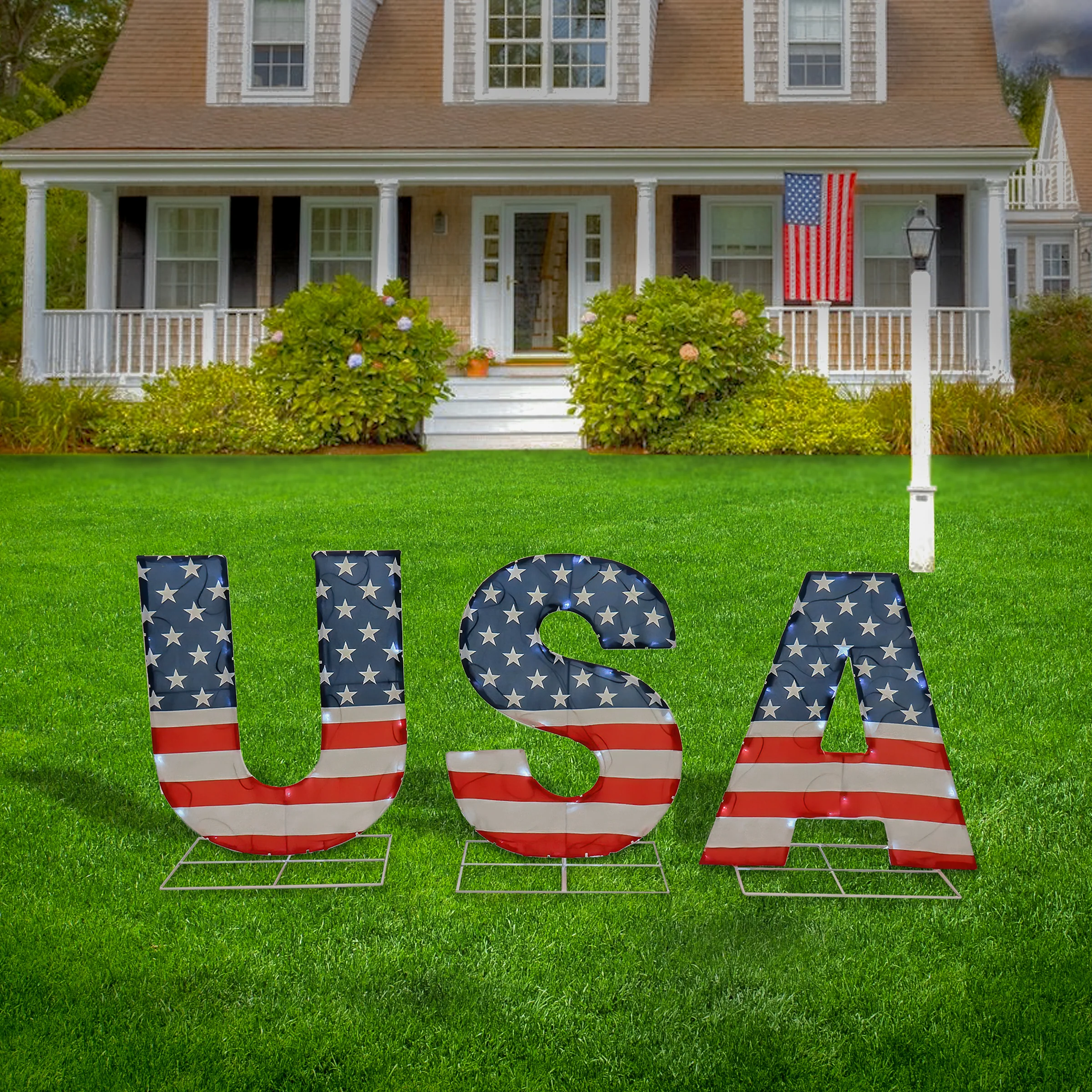 18 in. Patriotic USA Outdoor Light up Lawn Decor with LED Lights - Image 2
