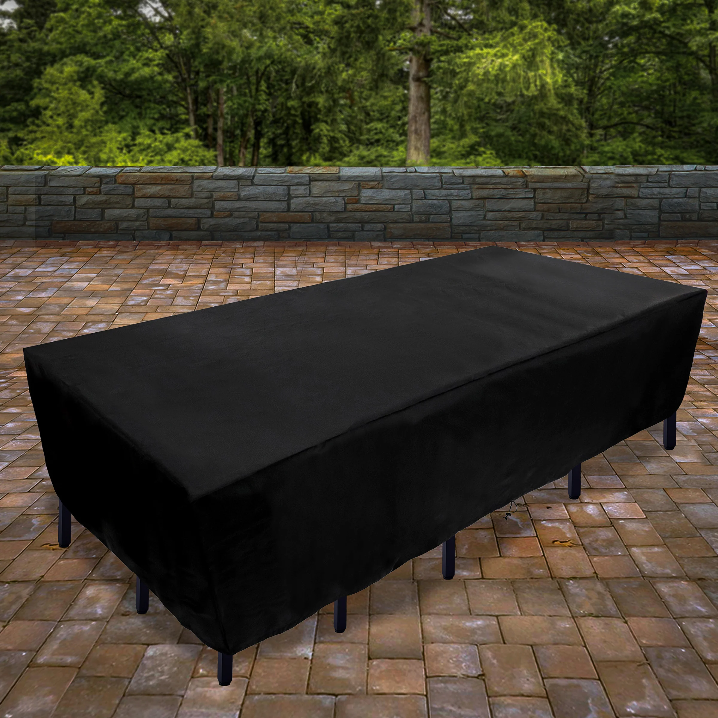 90" Patio Furniture Cover- Waterproof with Rope and Metal Buckles- Color: Black - Image 2