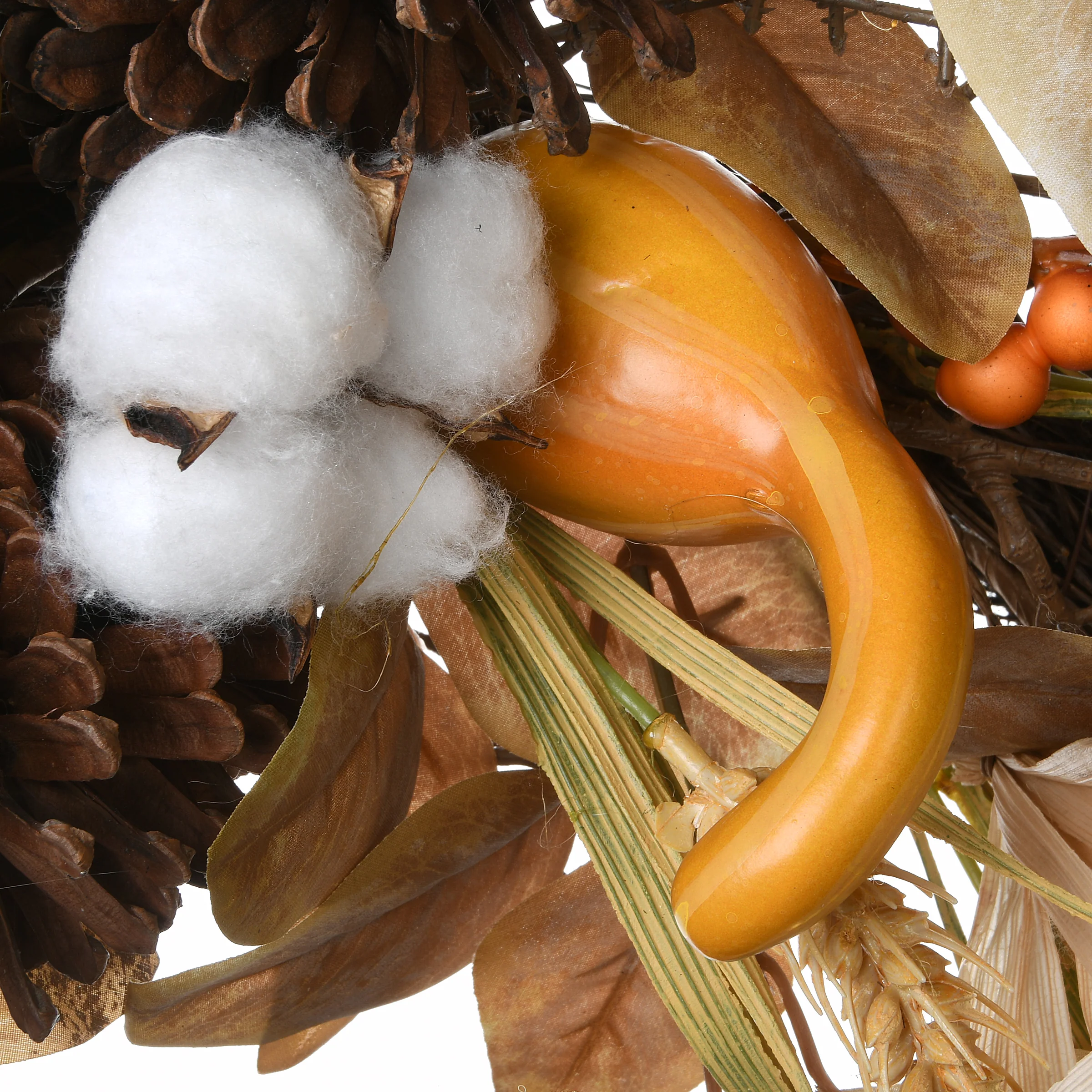 36 in. Fall Door Decoration with Pine Cones, Pumpkins, Gourds, Assorted Leaves - Image 3