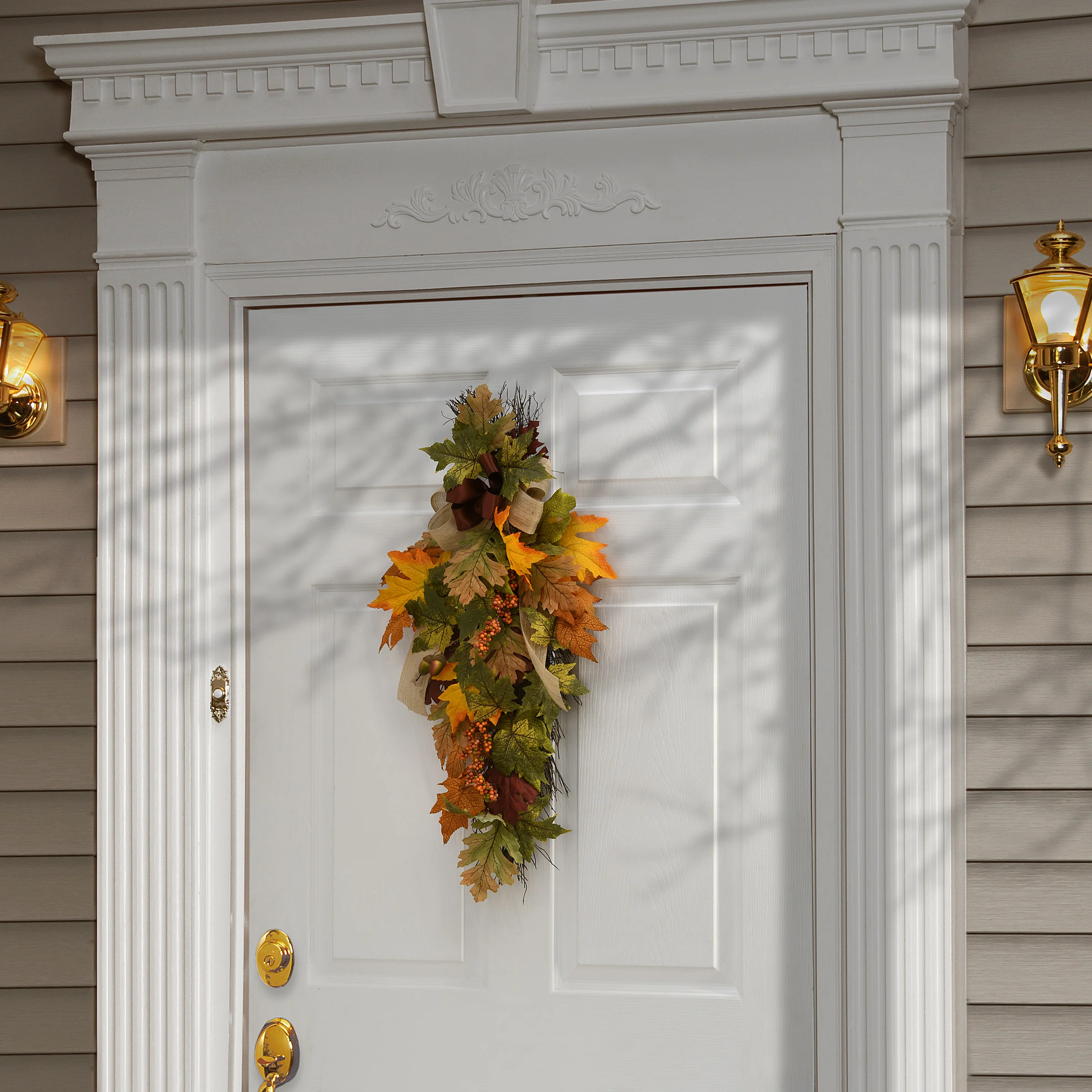 30 in. Fall Teardrop Decoration with Acorns, Berry Clusters, Maple Leaves - Image 2