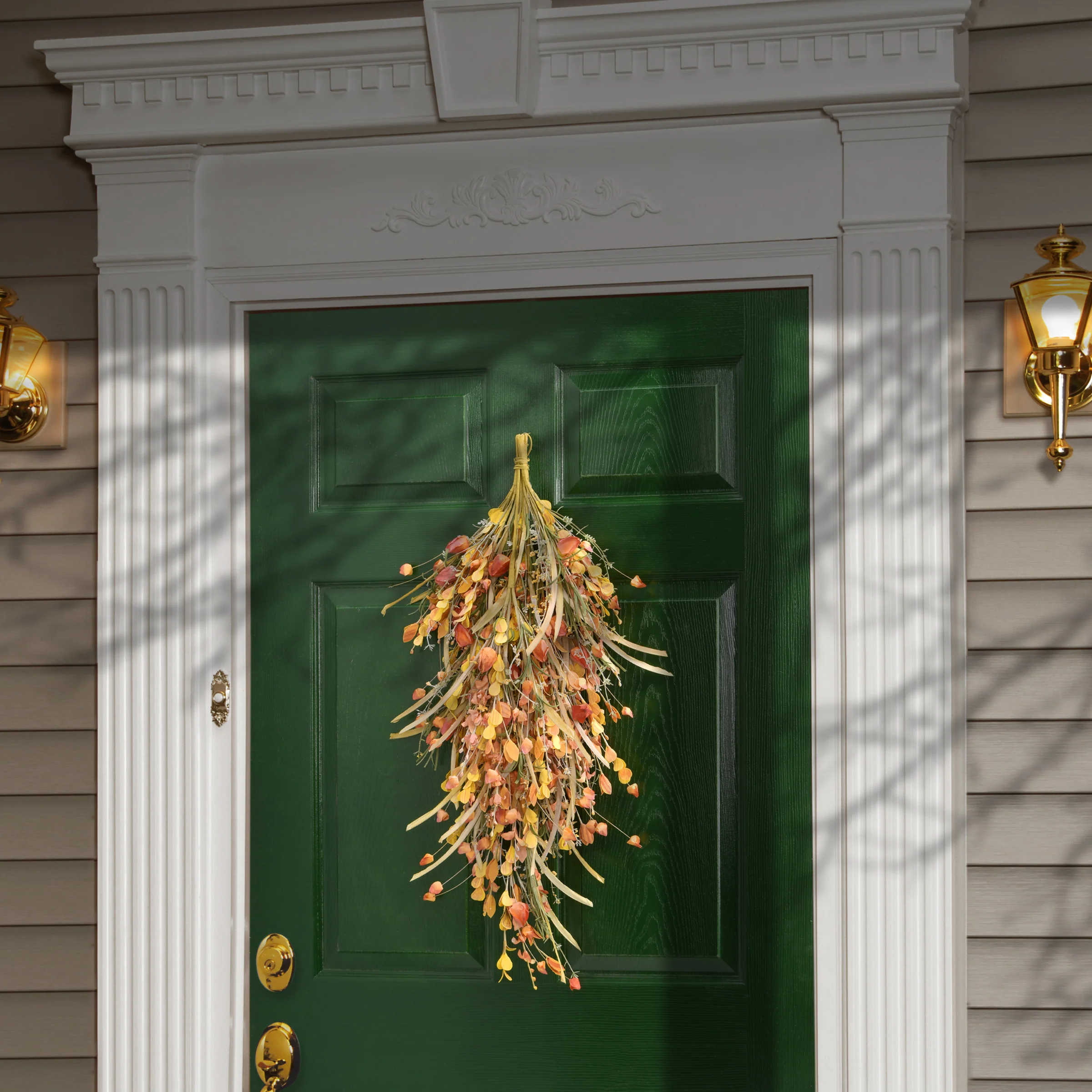 30 in. Fall Teardrop Decoration with Seed Stalks, Straw Fronds, Assorted Leaves - Image 2
