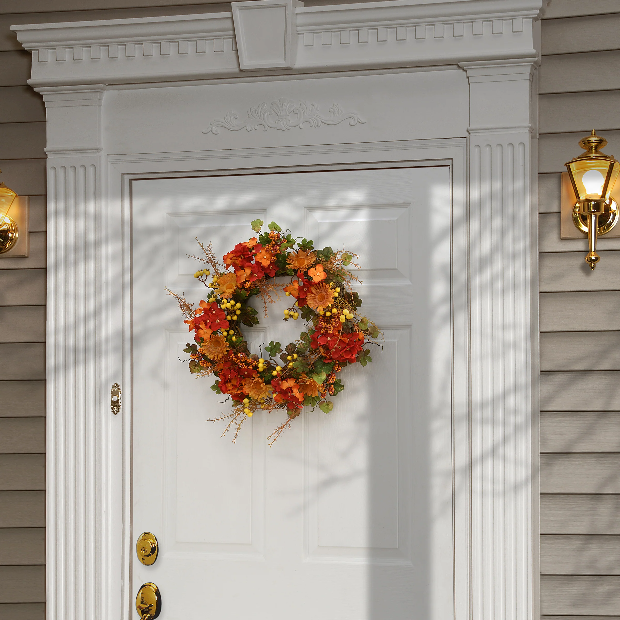 National Tree Company Artificial Autumn Wreath, Decorated with Hydrangea Blooms, Berry Clusters, Daisies, Assorted Leaves, Autumn Collection, 22 Inches - Image 2