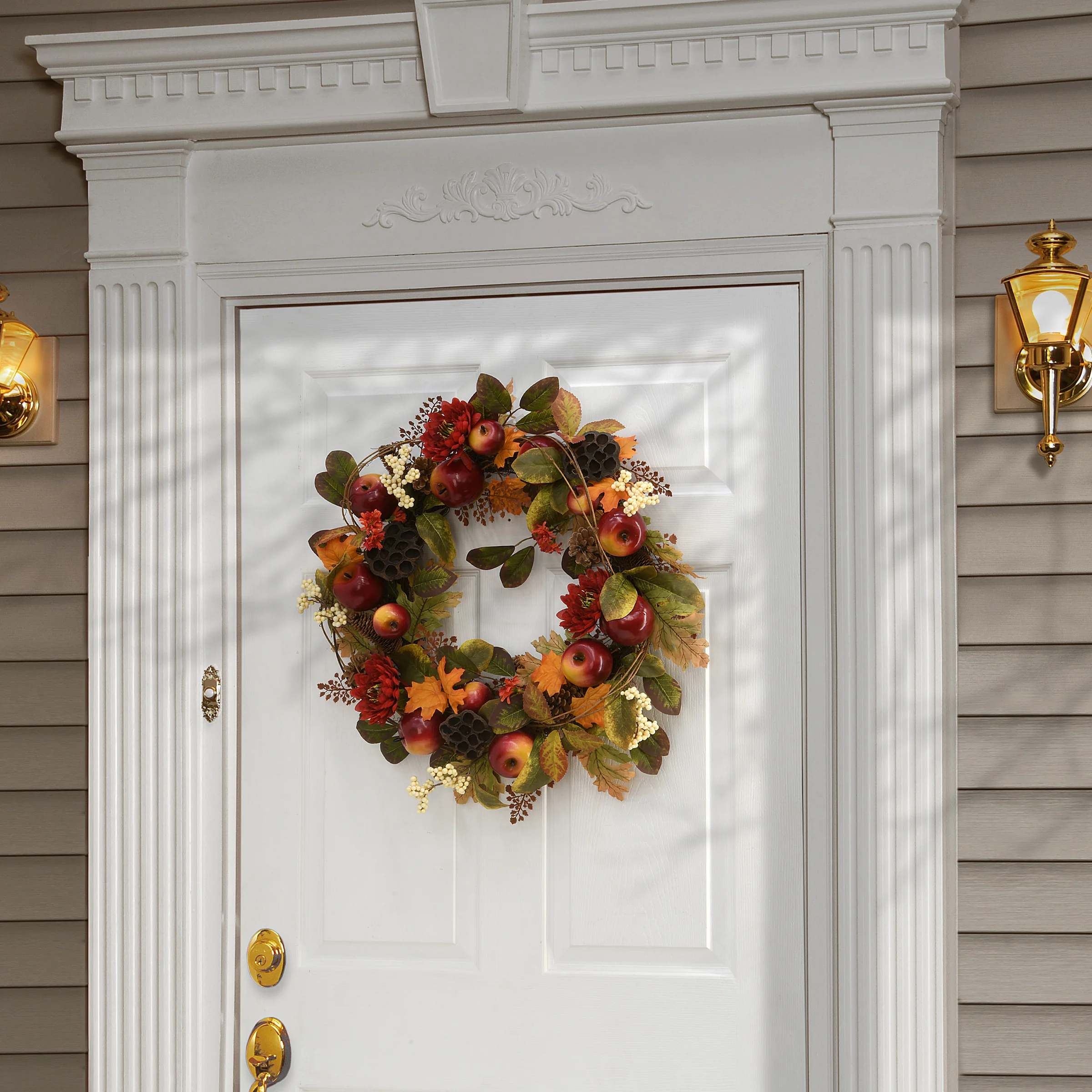 22 in. Fall Wreath with Pine Cones, Berry Clusters, Apples, Honeycombs, Maple Leaves - Image 2