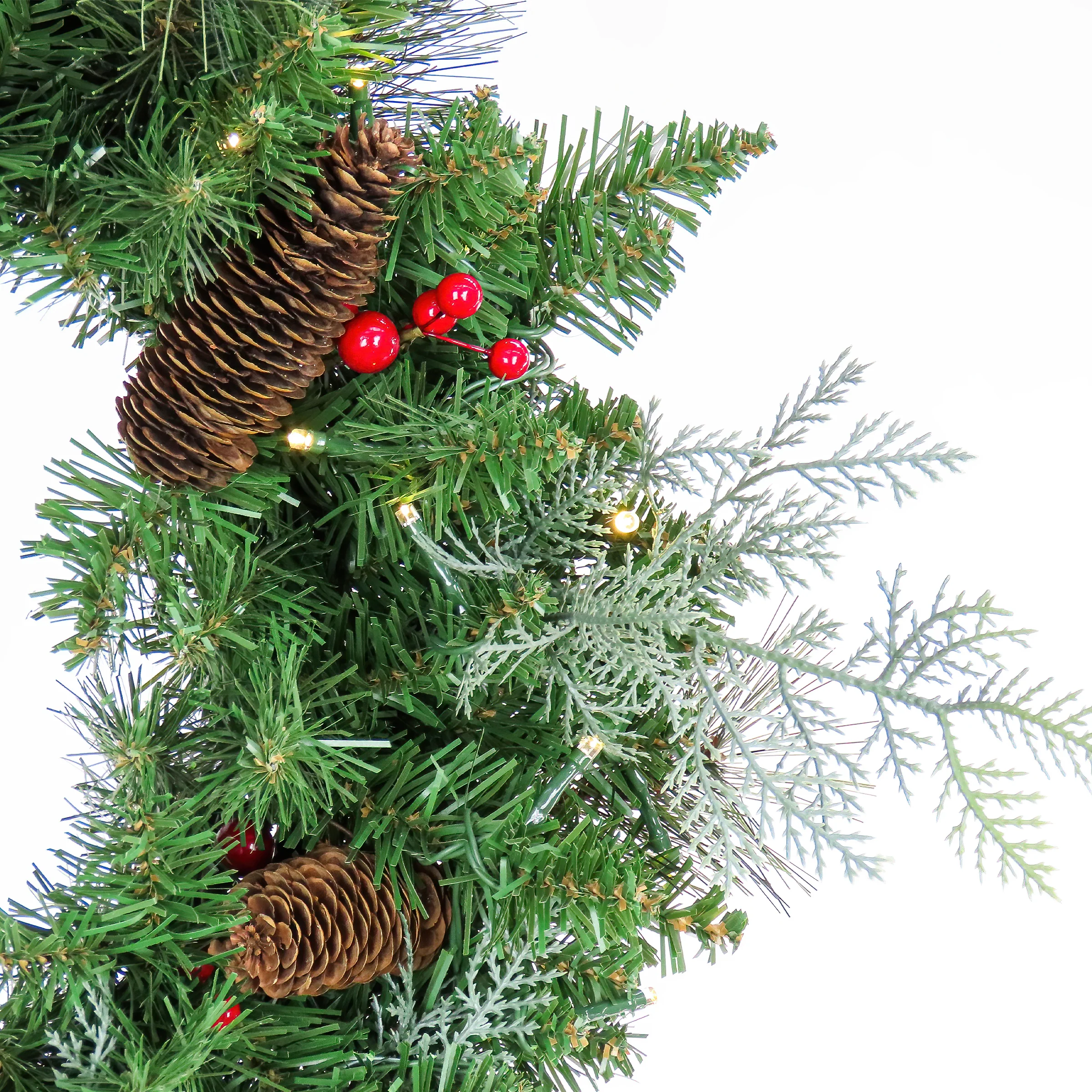 Pre-Lit Buzzard Pine Assortment Set of 1 Entrance Tree, 1 Wreath, 1 Garland, Plug-In - Image 3