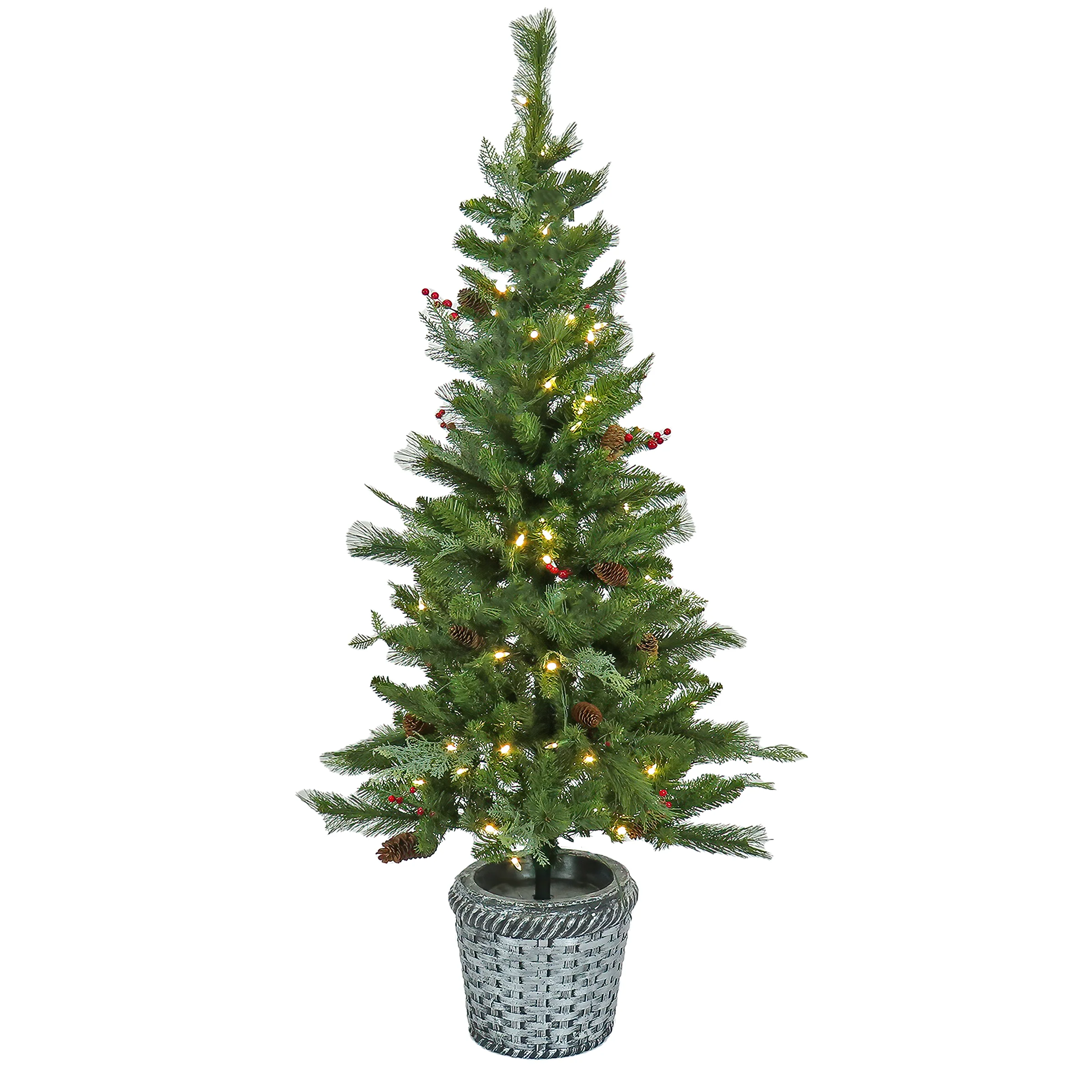 Pre-Lit Buzzard Pine Assortment Set of 1 Entrance Tree, 1 Wreath, 1 Garland, Plug-In - Image 4