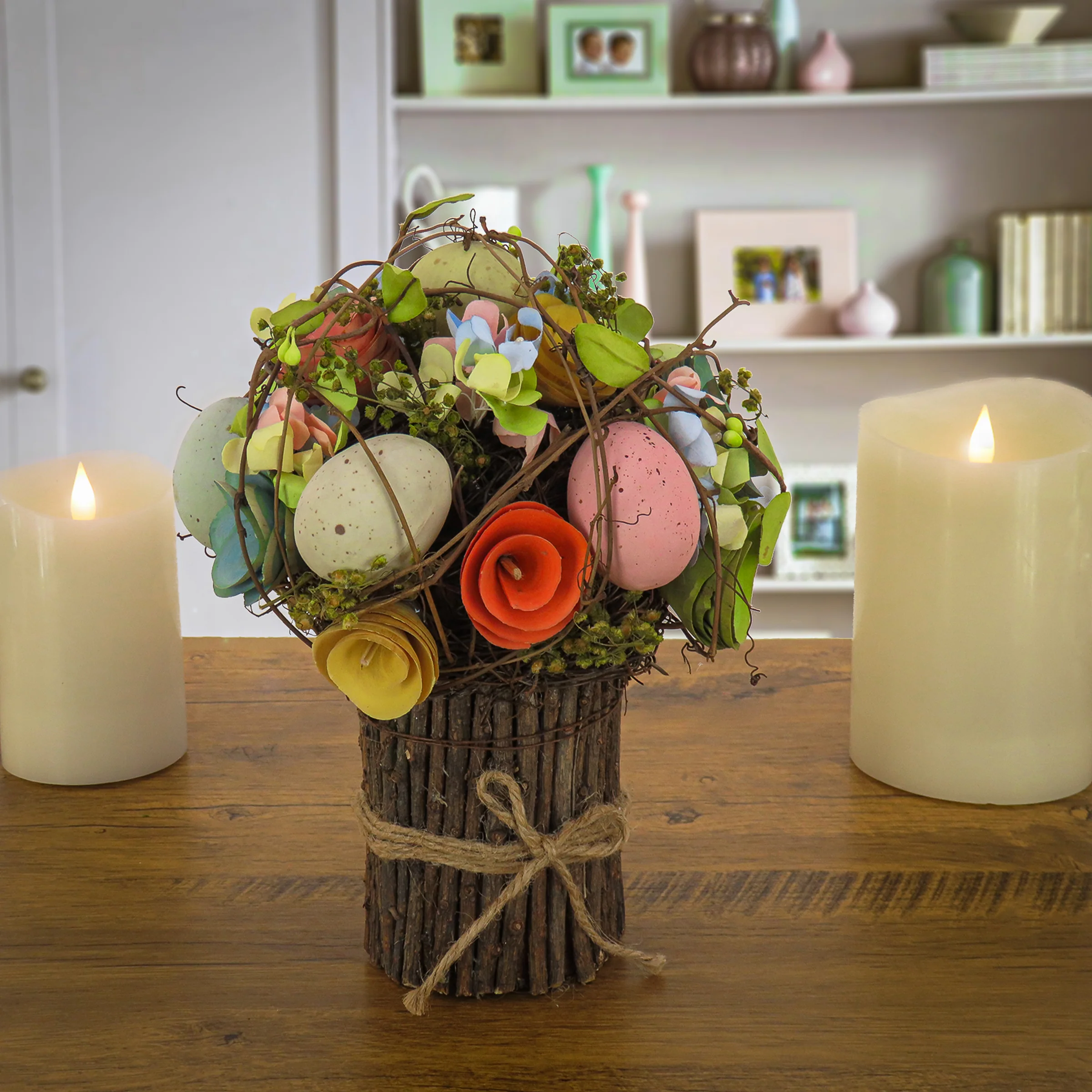 8 in. Bright Floral Bundle Decorated with Pastel Easter Eggs and Assorted Flowers - Image 2