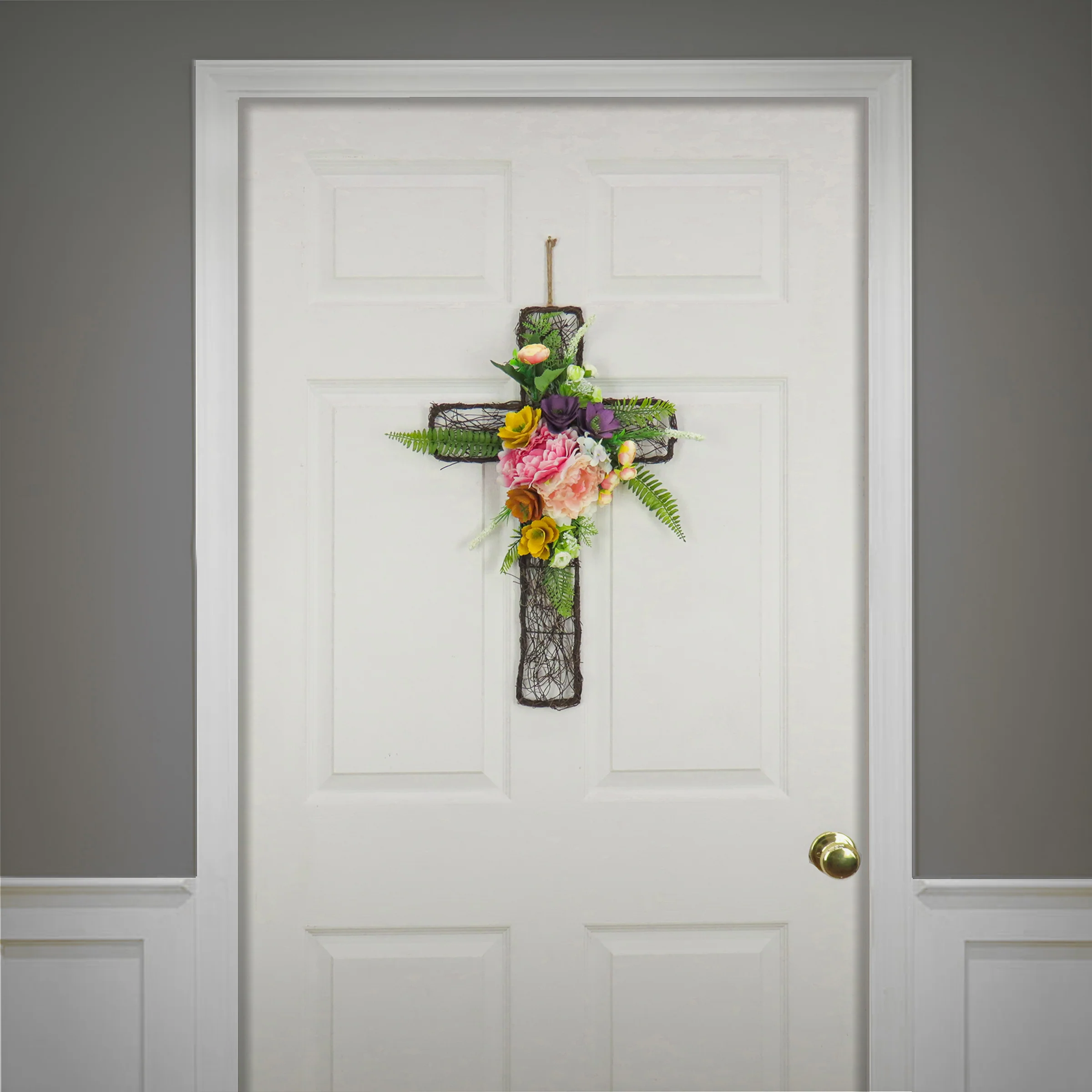 23 in. Easter Floral Cross Decoration - Image 2