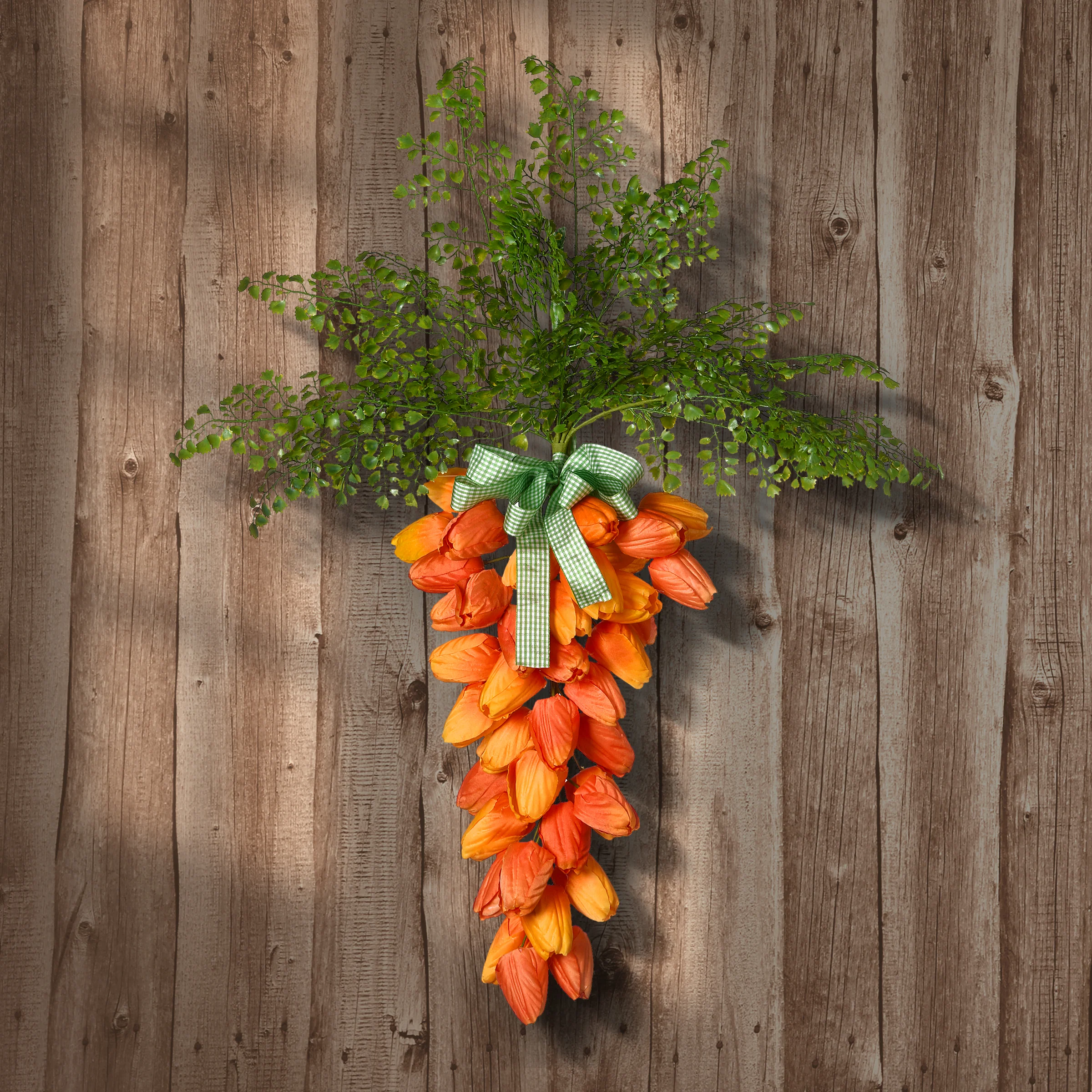 Artificial Floral Wall Hanging Decoration, Carrot Shaped, Orange and Yellow Blooms, Easter Collection, 31 Inches - Image 2