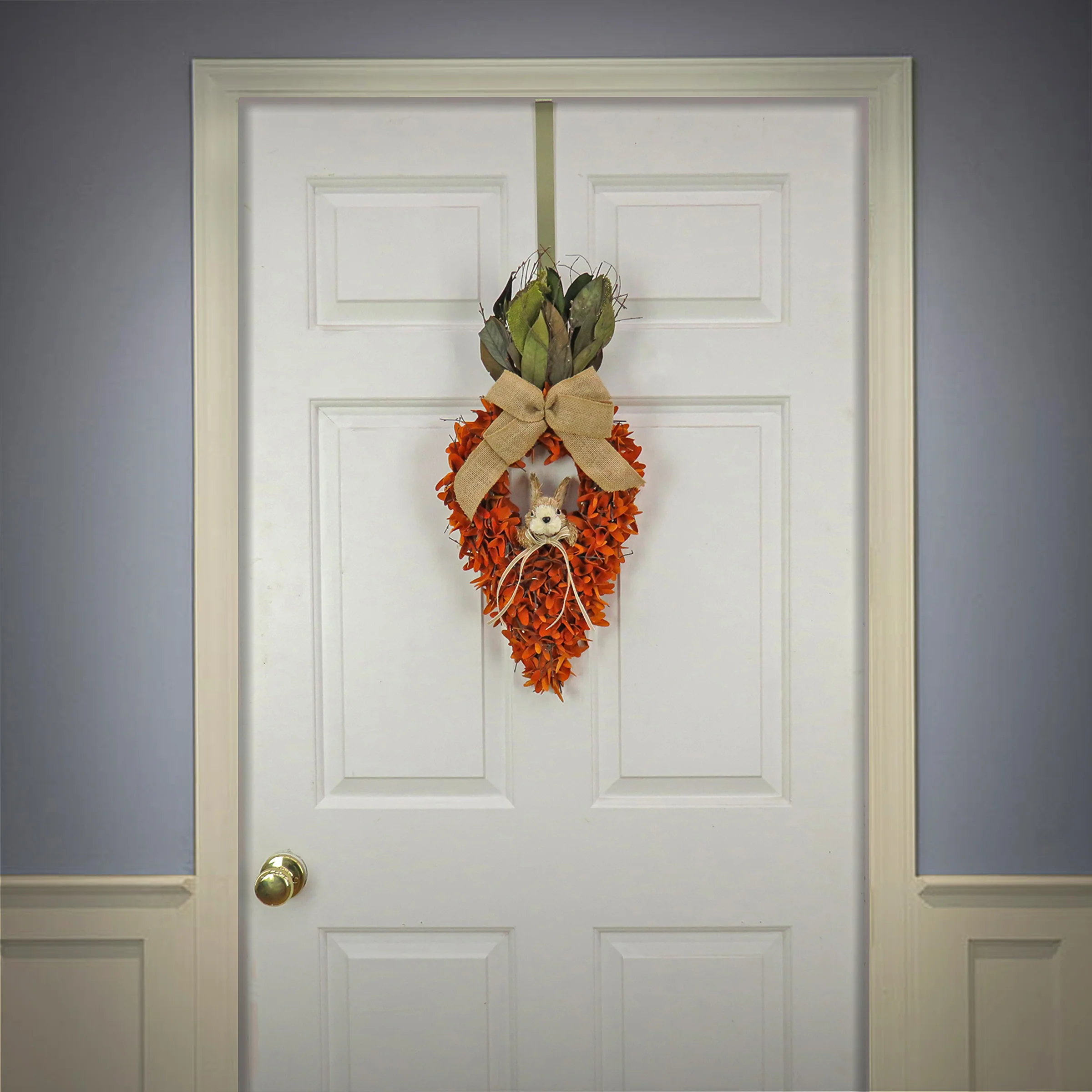 Artificial Hanging Carrot Decoration, Decorated with Orange Flower Blooms, Bunny, Leafy Greens, Includes Hanging Loop, Easter Collection, 24 Inches - Image 2