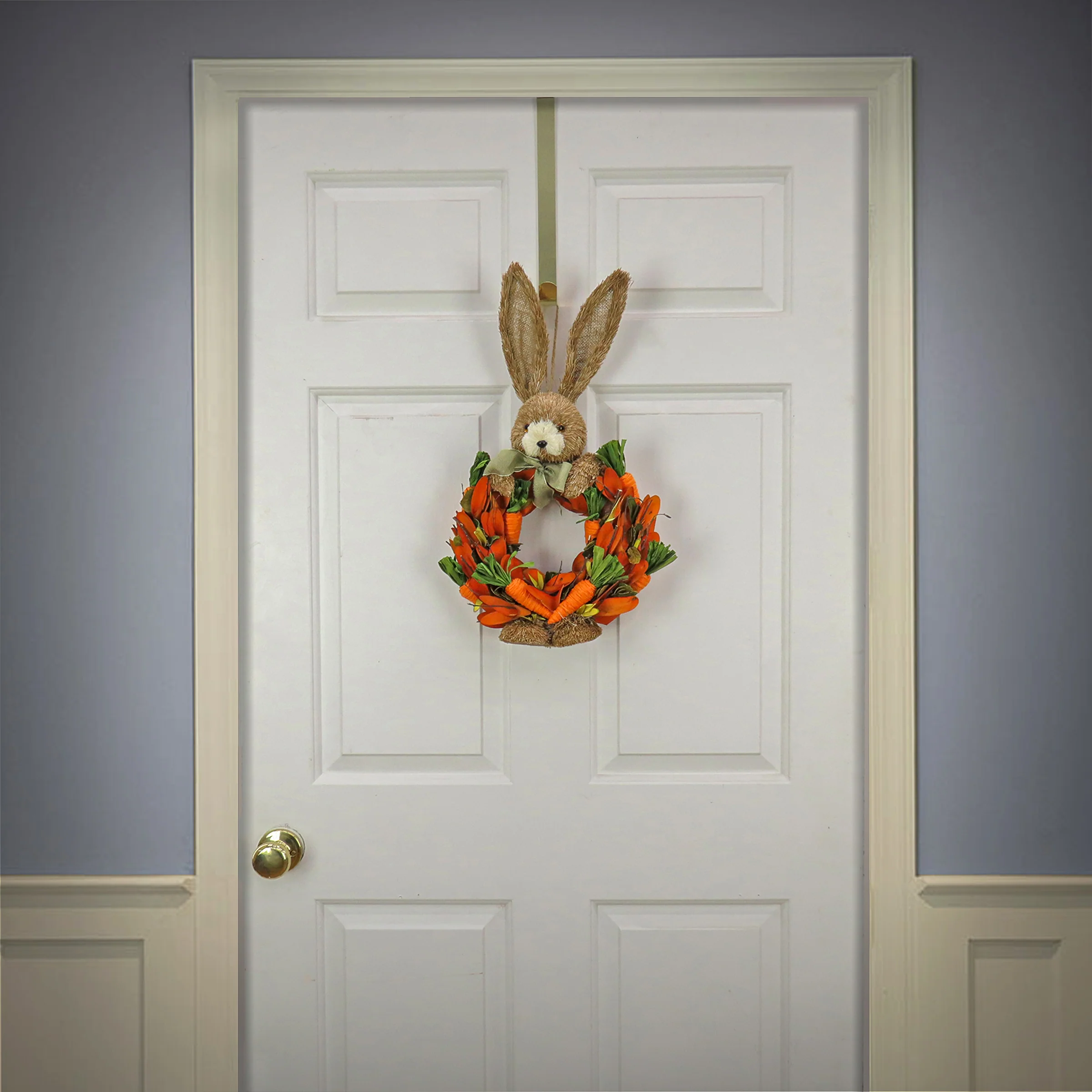 20 in. Easter Bunny Head Wreath with Carrots - Image 2