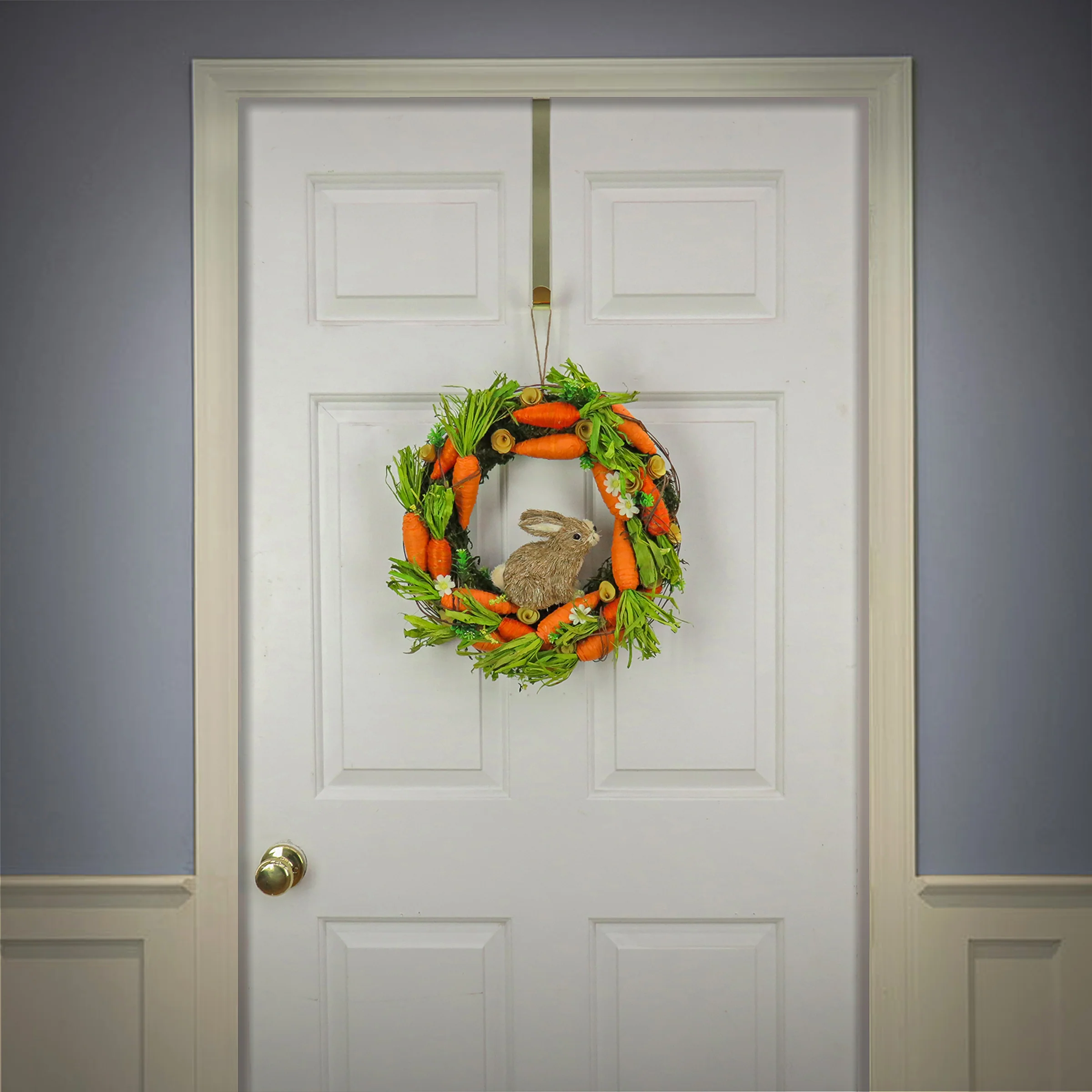 15 in. Easter Wreath Decorated with Bunny, Carrots, Flower Blooms - Image 2