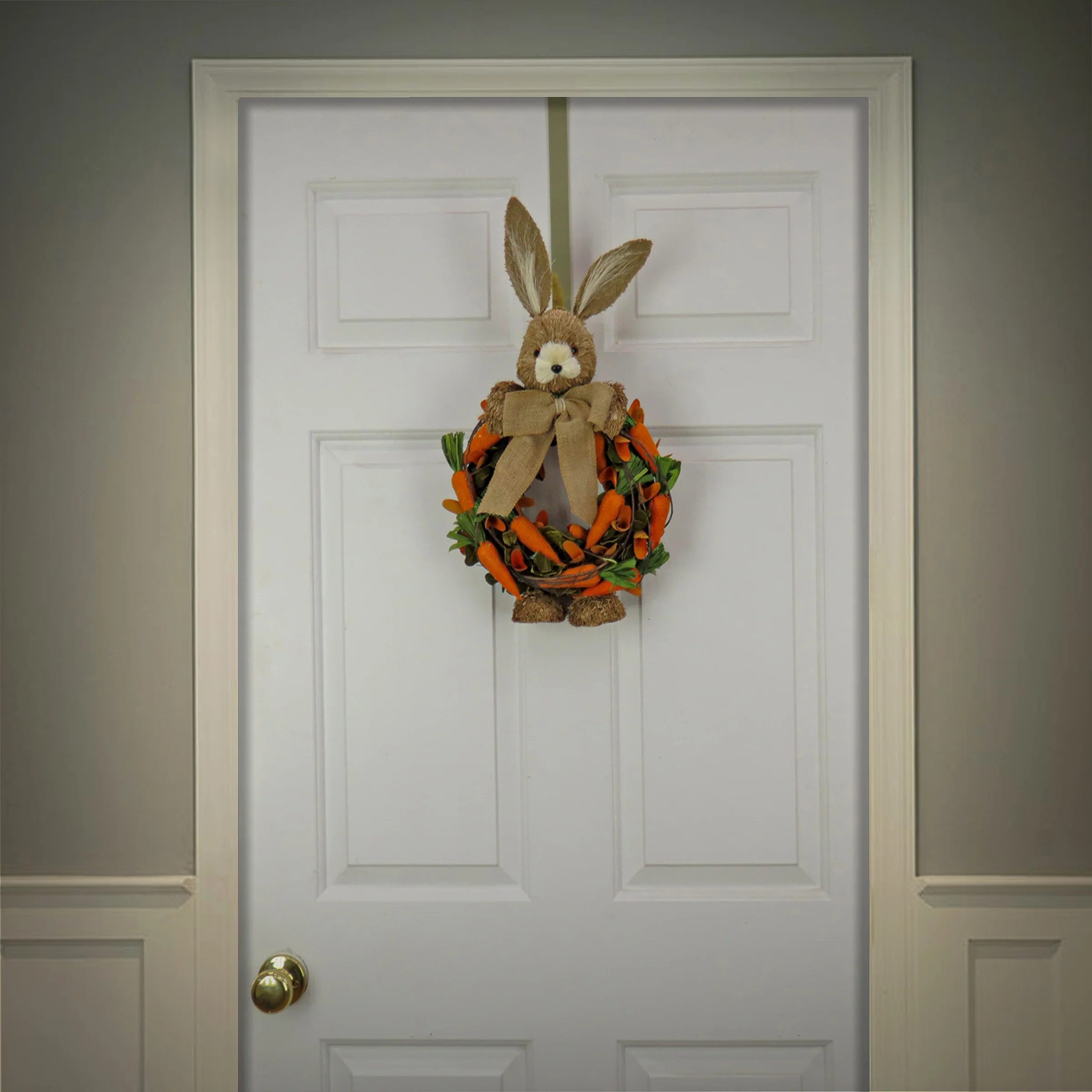 20 in. Easter Wreath Decorated with Bunny, Carrots, Vines, Leafy Greens - Image 2