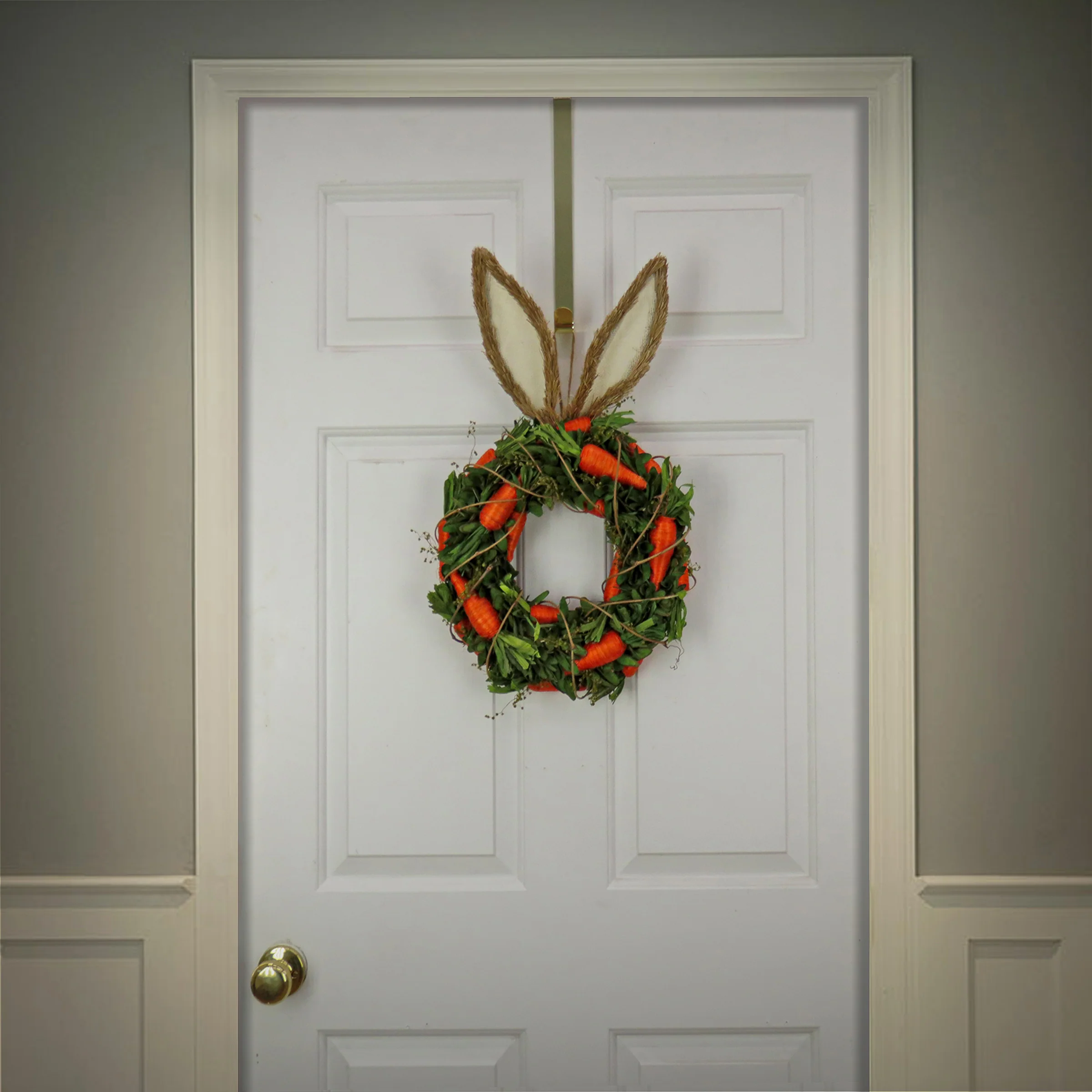 21 in. Easter Wreath Decorated with Bunny Ears, Carrots, Leafy Greens - Image 2