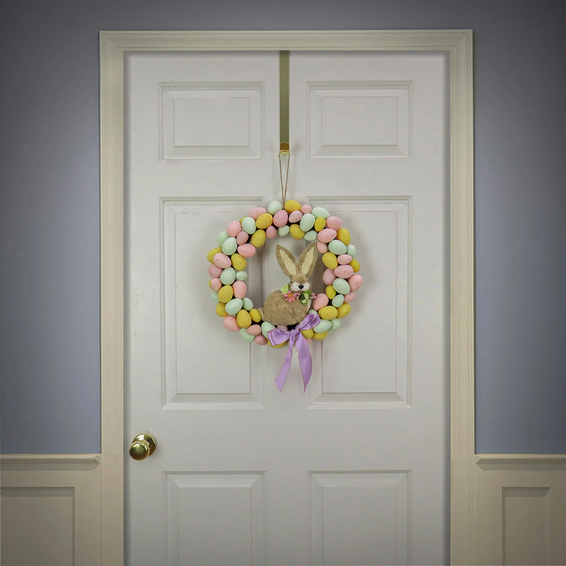 16 in. Easter Wreath Decorated with Pastel Eggs and Bunny - Image 2