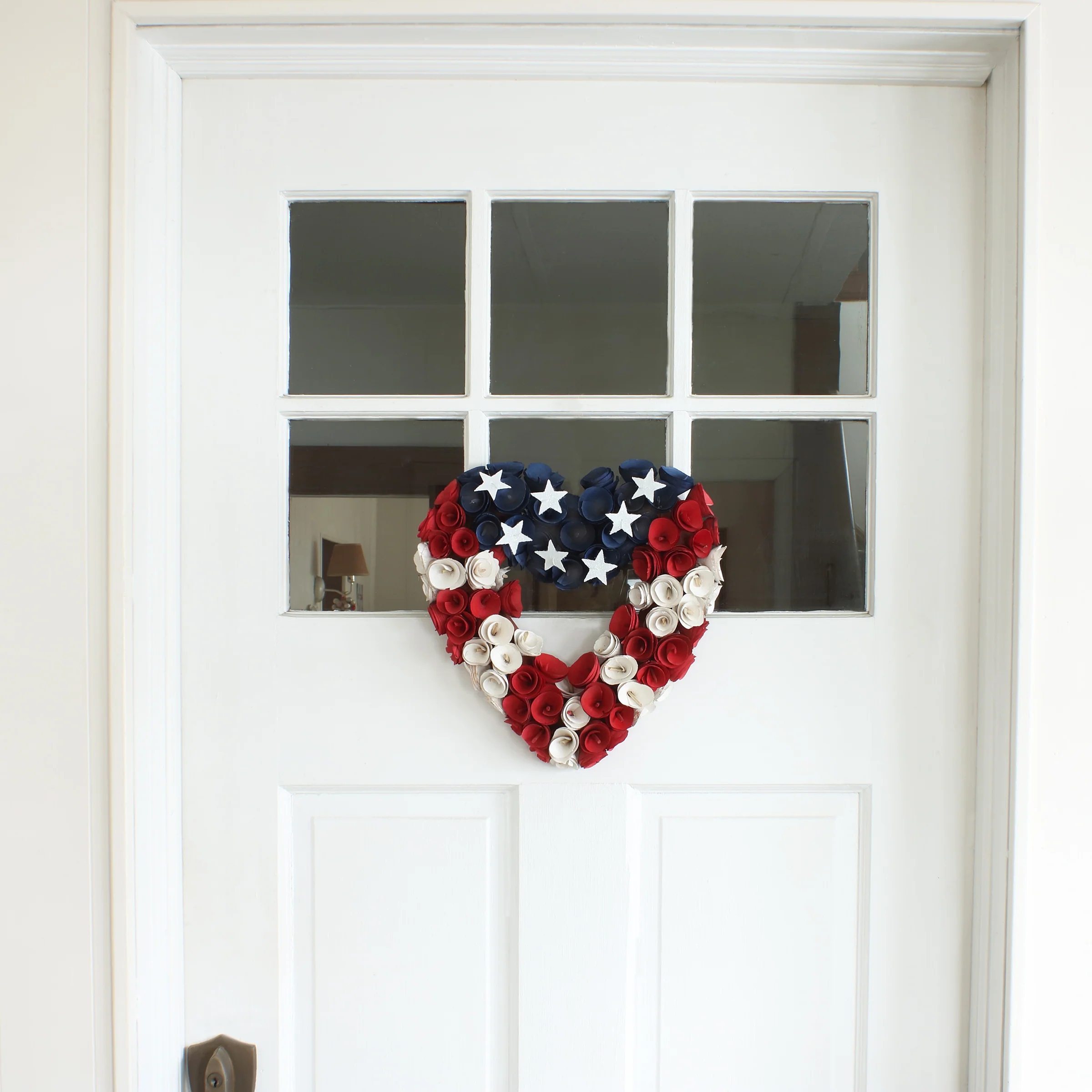 15 in. Patriotic Hanging Heart Wreath with Red, White and Blue Flowers - Image 2