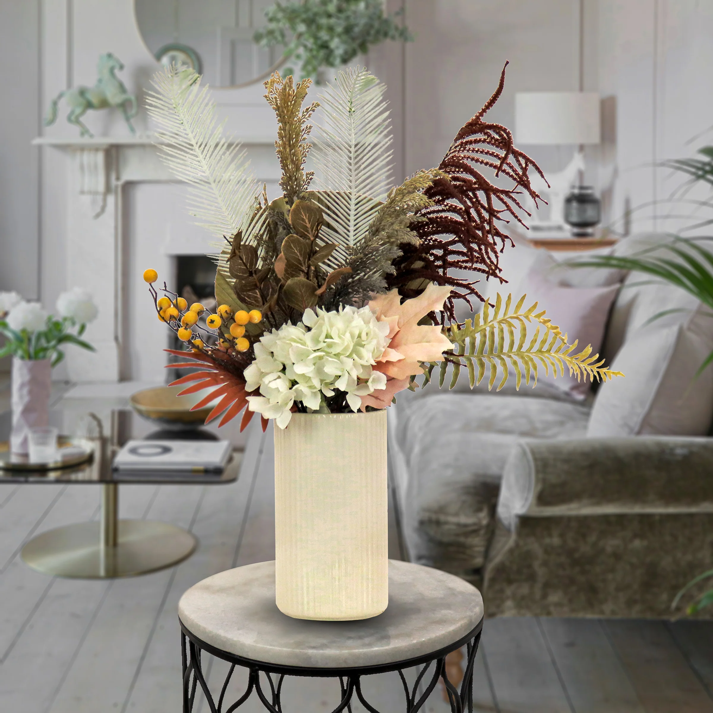 31 in. Spring Potted Plant Table Decoration with Fern Branches, Hydrangea Blooms - Image 2