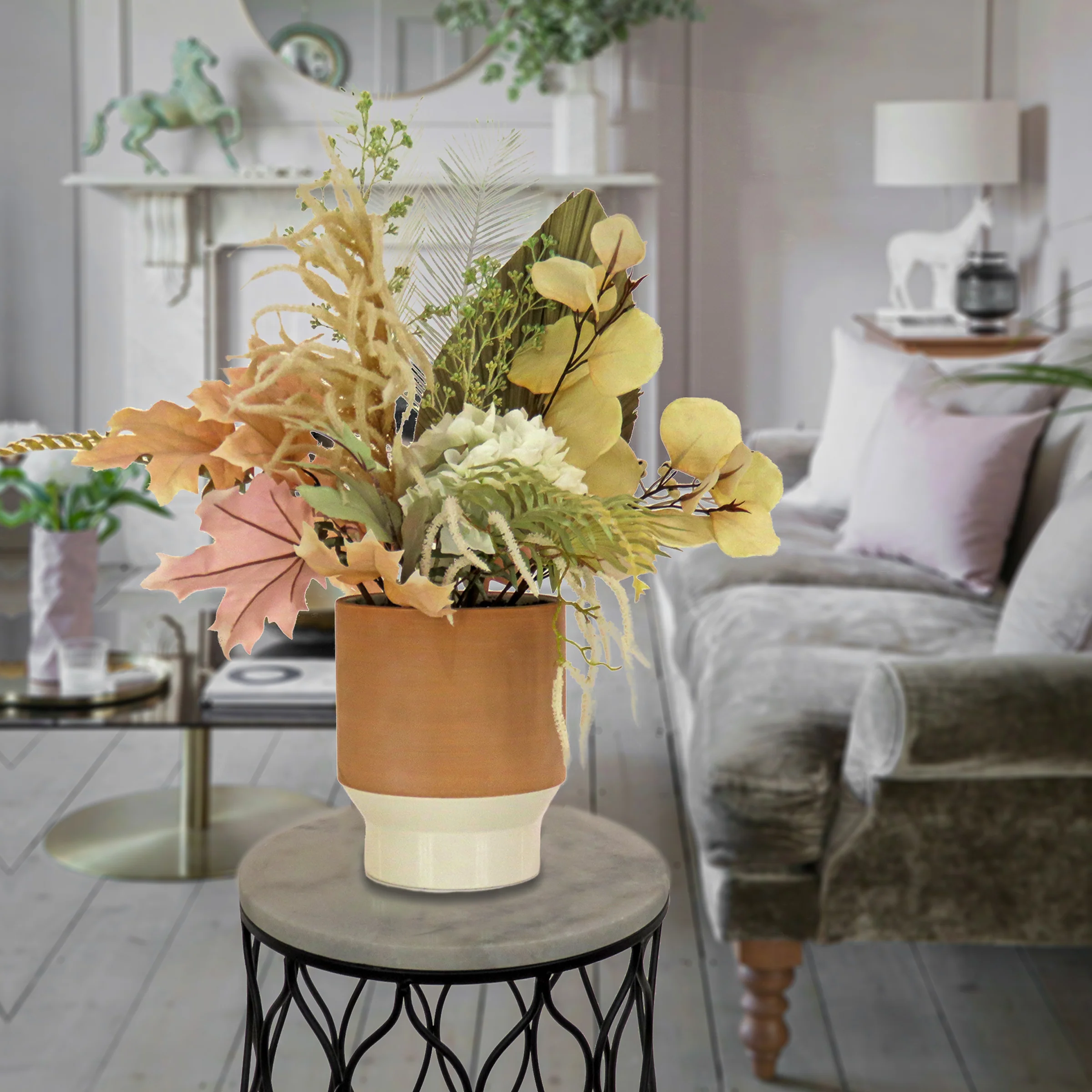 32 in. Spring Potted Plant Table Decoration with Assorted Palms, Leaves, Hydrangea - Image 2