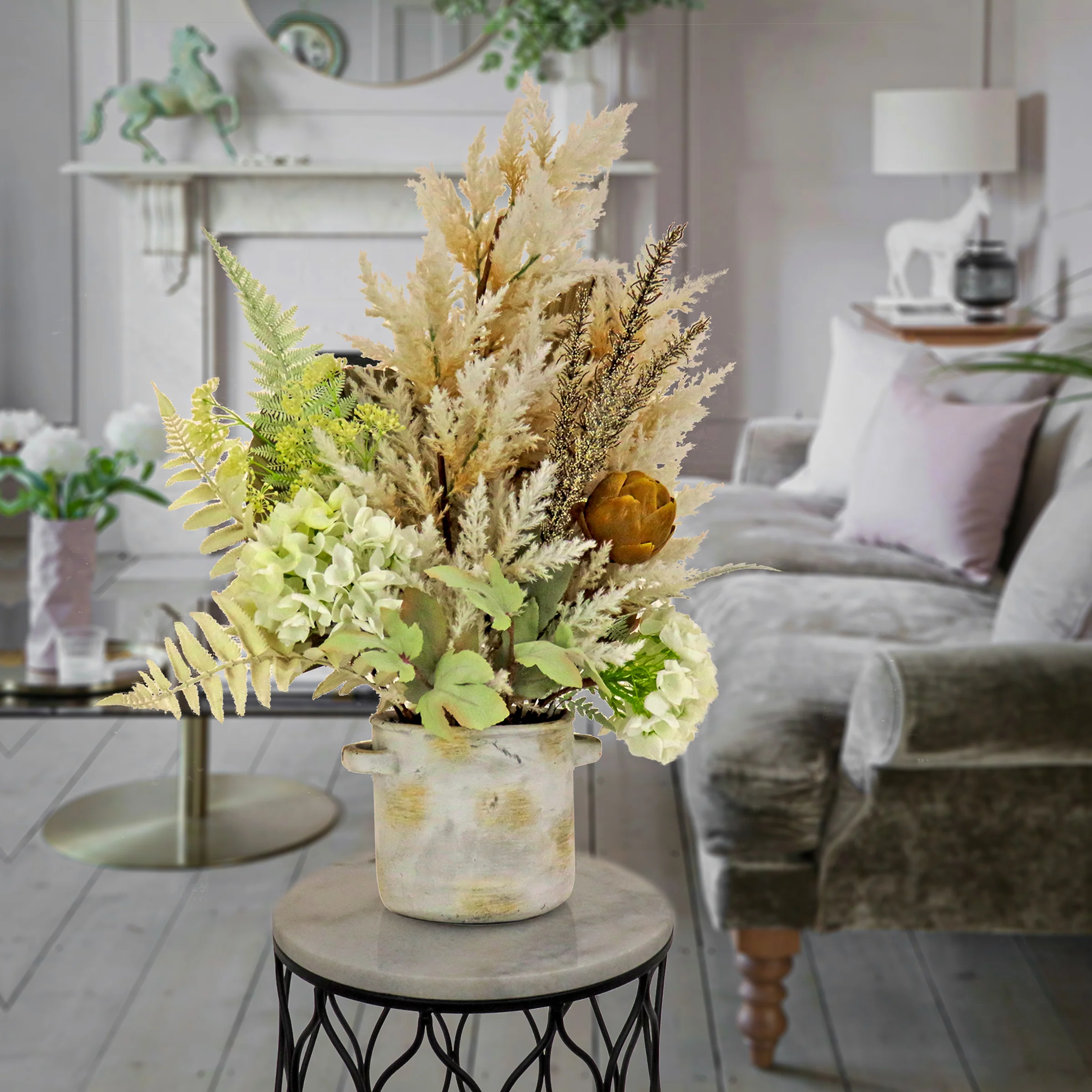 33 in. Spring Potted Plant Table Decoration with Hydrangea Blooms, Assorted Palms - Image 2
