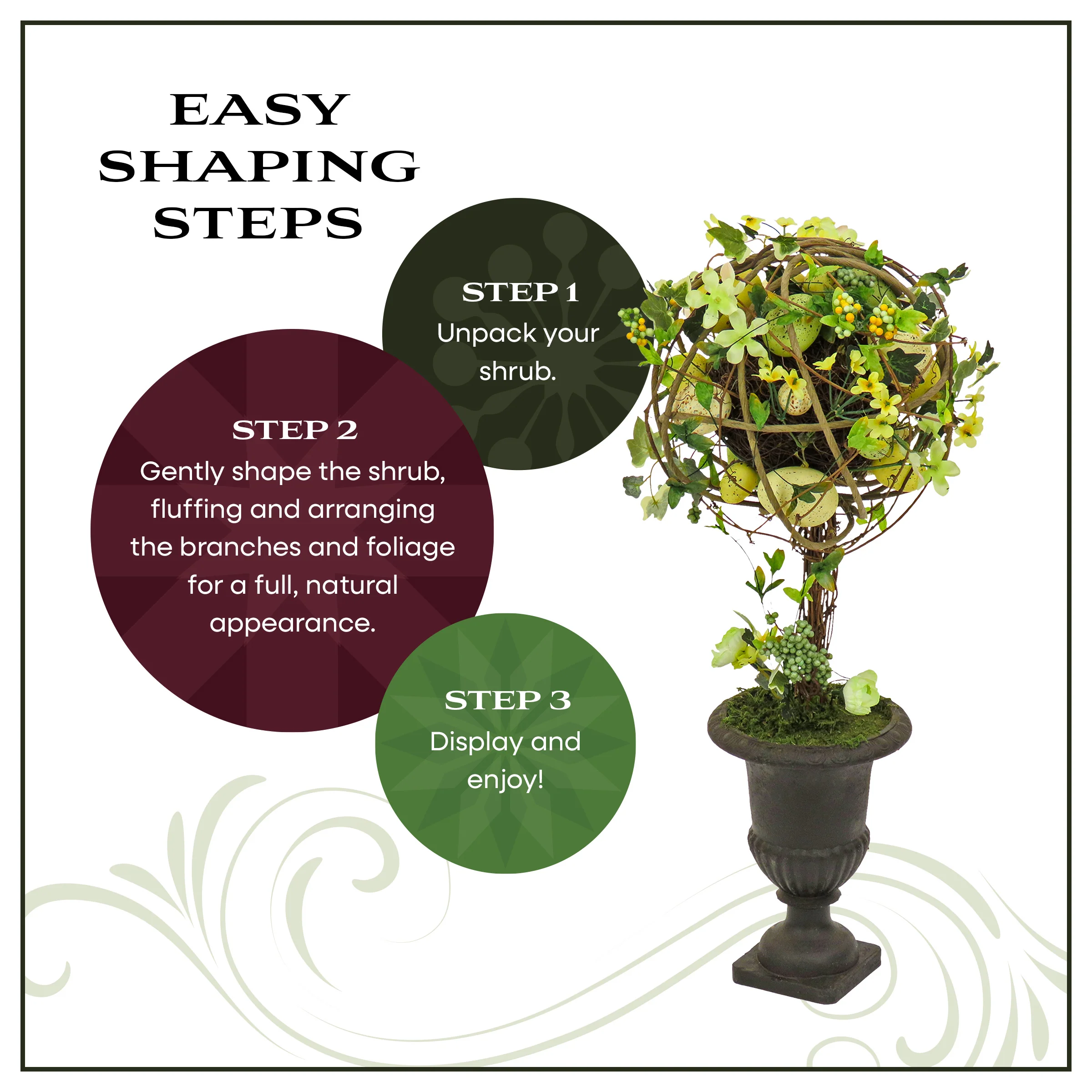 26 in. Easter Single Topiary Ball with Flower Blooms and Pastel Eggs, Black Urn Base - Image 7