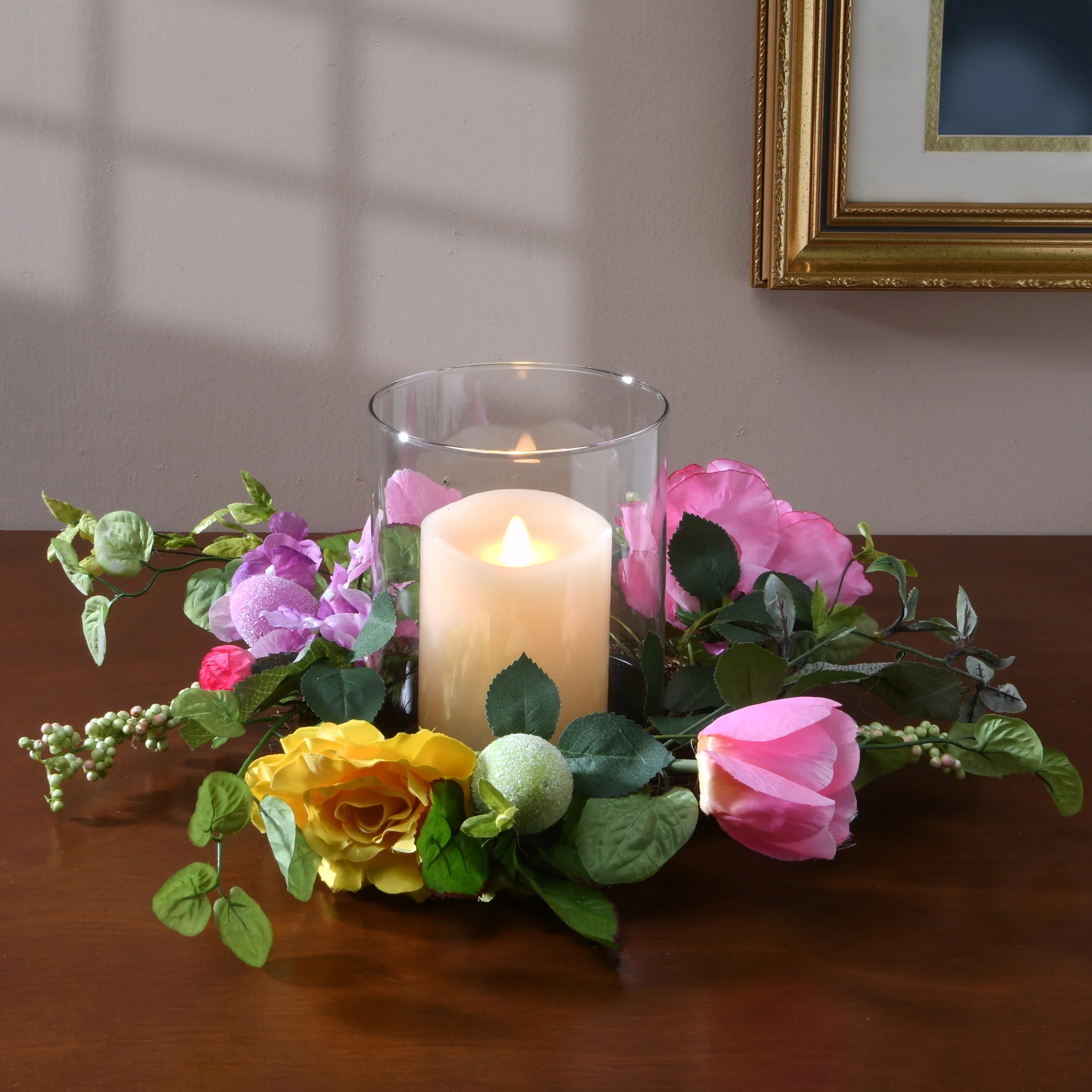 16 in. Easter Candleholder Decorated with Flower Blooms and Pastel Eggs - Image 2