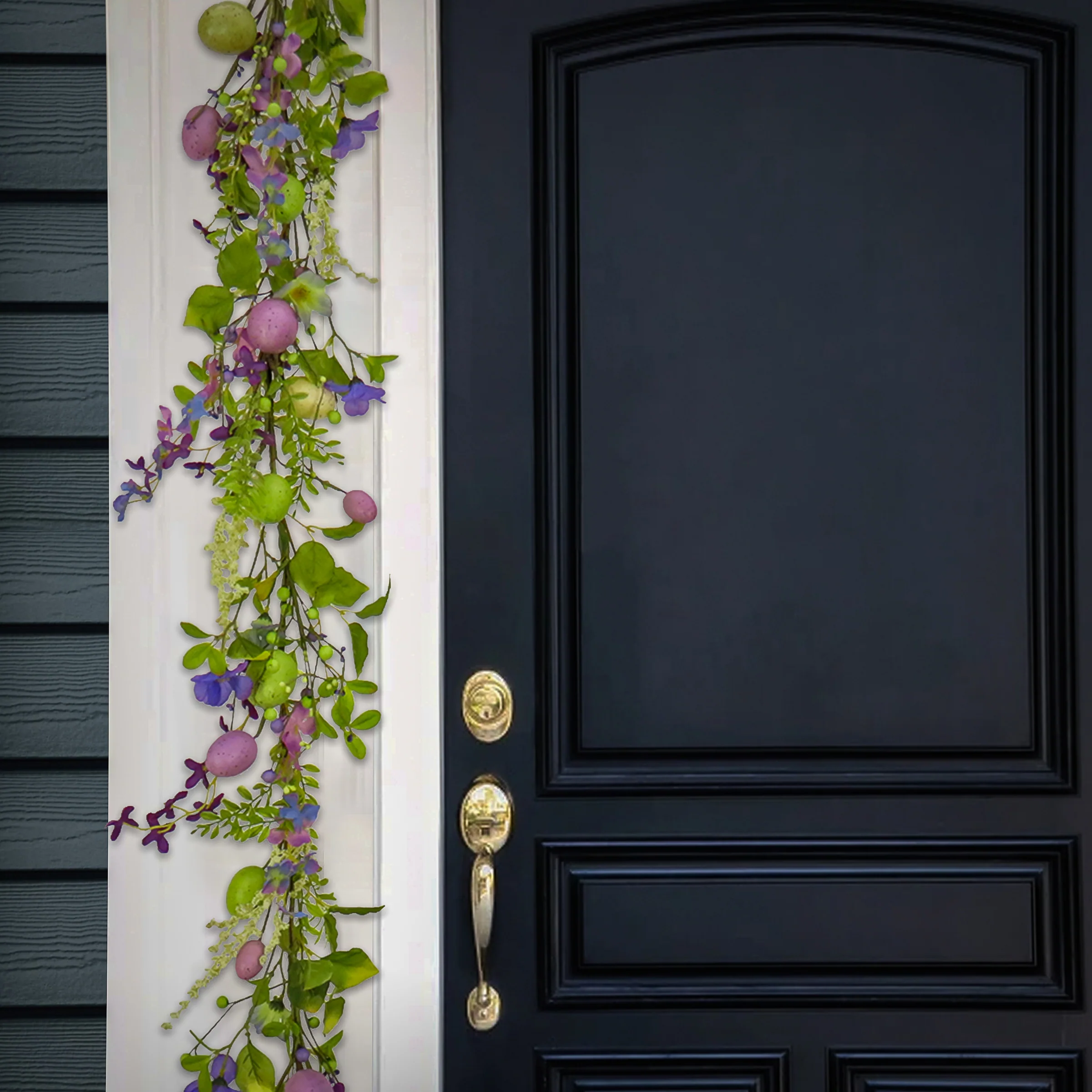 60 in. Easter Garland Decorated with Pastel Eggs and Purple Flowers - Image 2