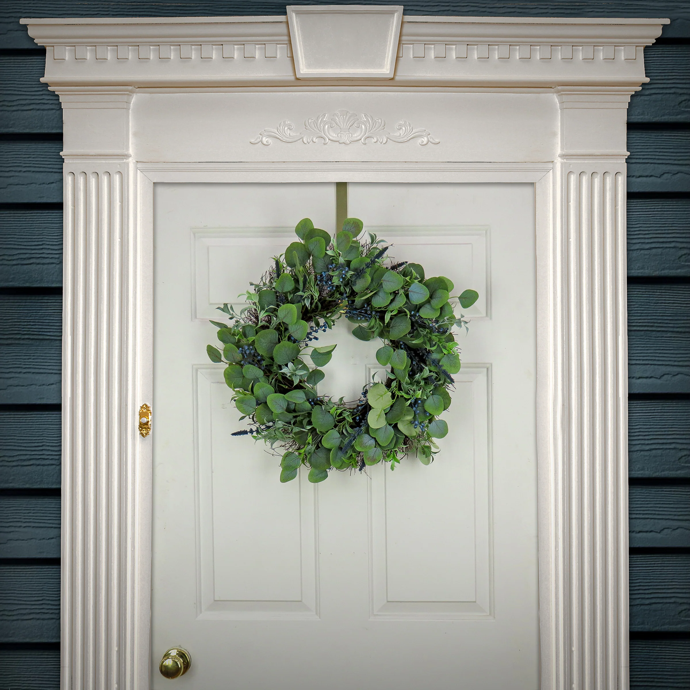 24 in. Spring Wreath with Eucalyptus Leaves, Berry Clusters - Image 2