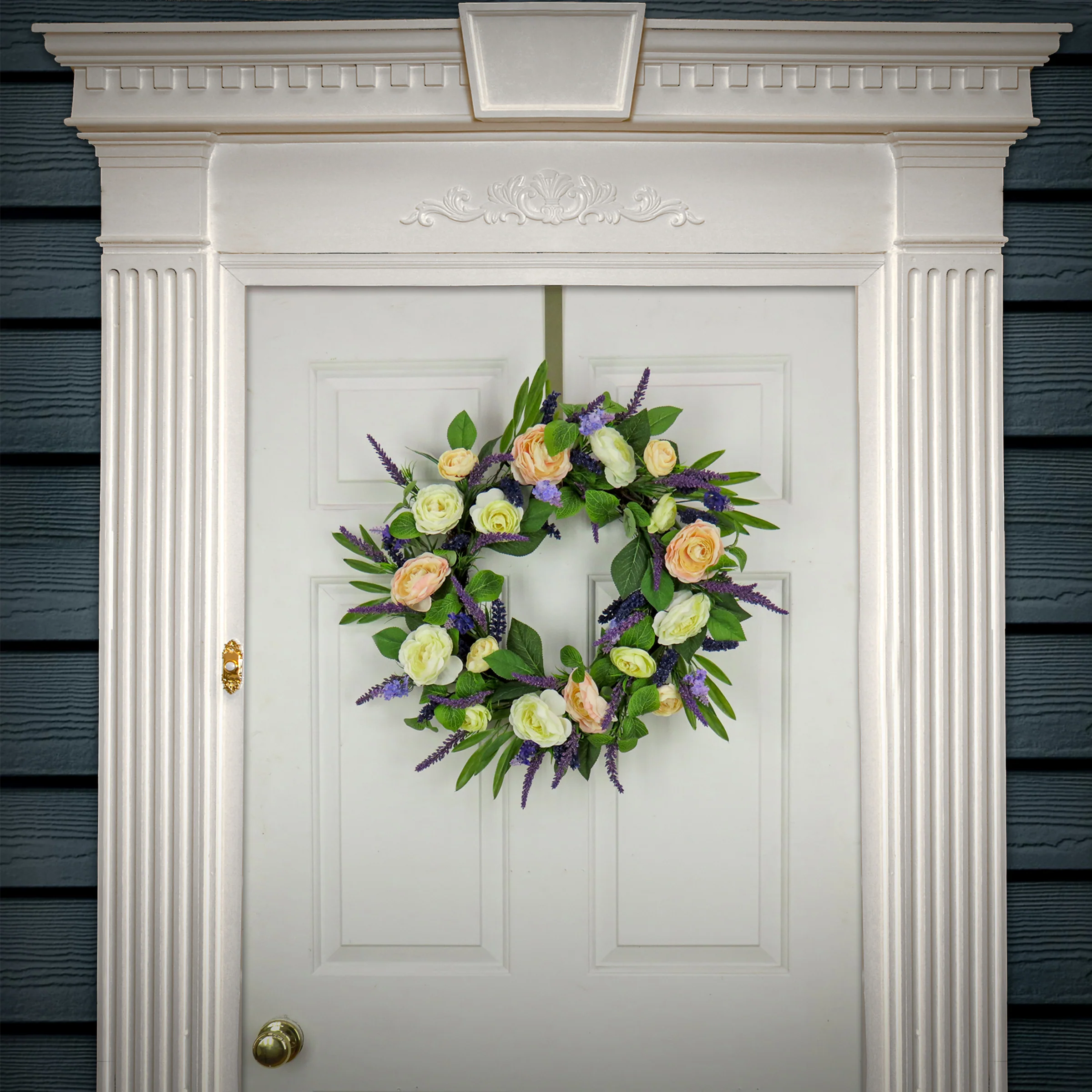 24 in. Spring Wreath with Ranunculus and Astilbe Flower Blooms - Image 2