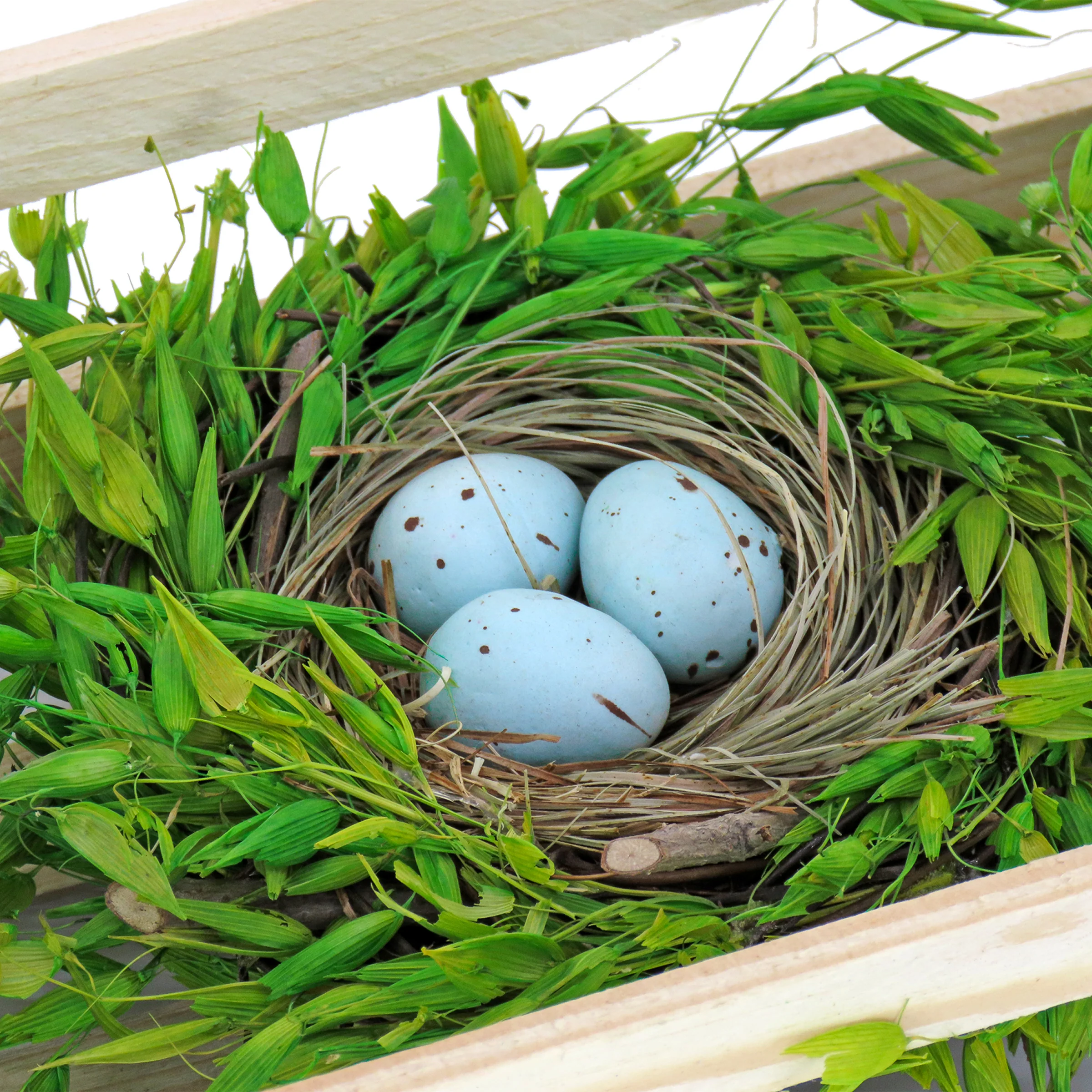 17 in. Easter Triple Nest Table Decoration with Wooden Box, Includes 3 Bird's Nests with Pastel Eggs - Image 3