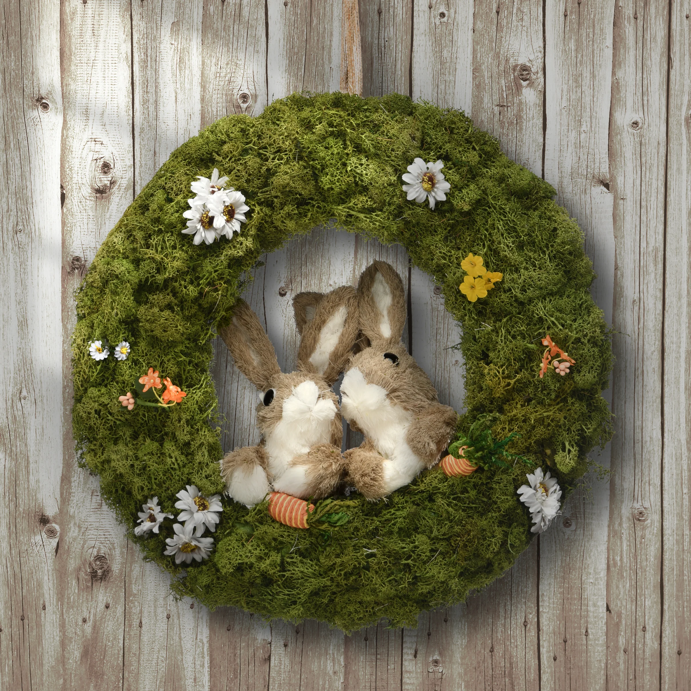 15 in. Easter Wreath Decorated with Flower Blooms, Rabbits - Image 2