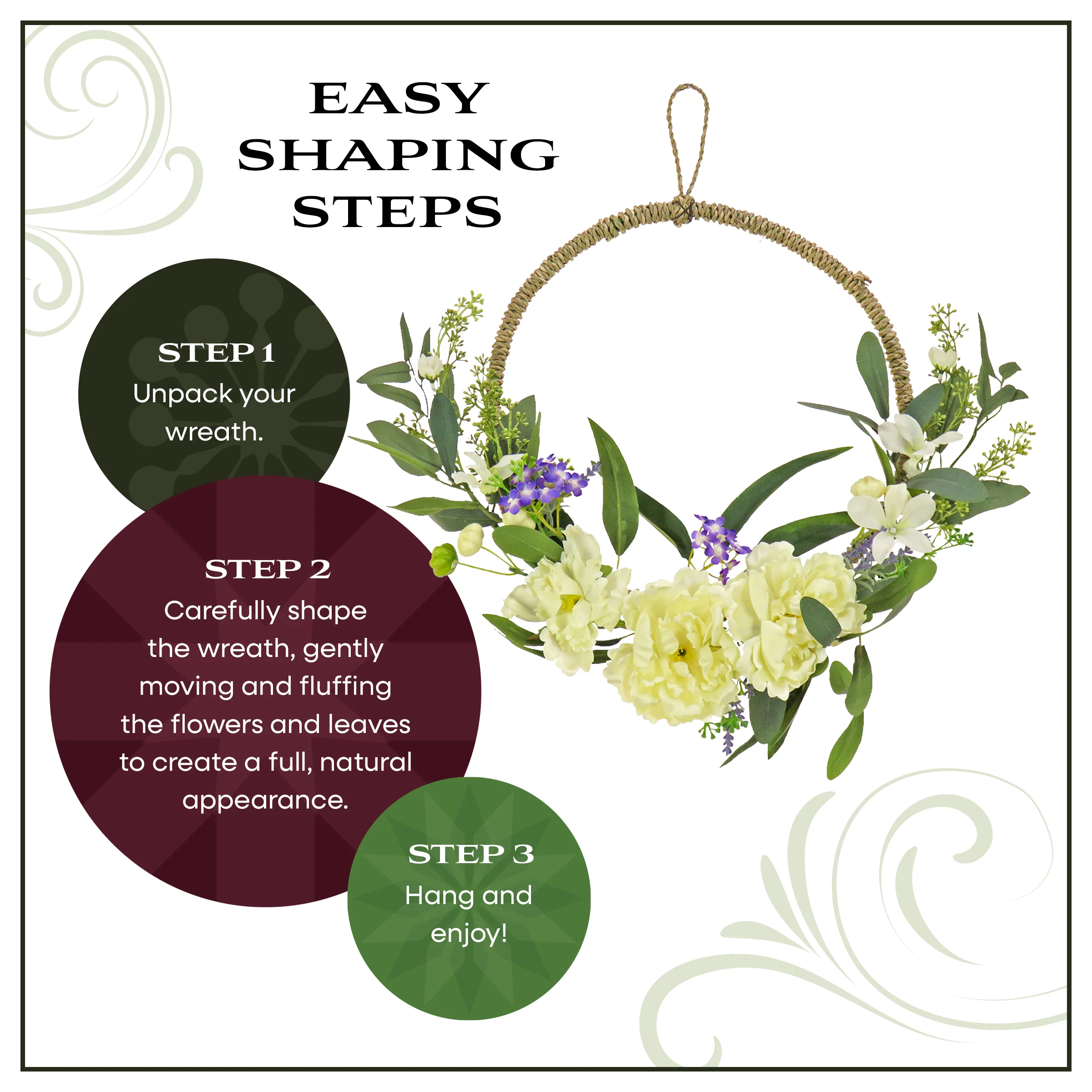 18 in. Spring Hoop Wreath with Peony Flower Blooms, Mini Blossoms, and Flowing Green Stems - Image 8
