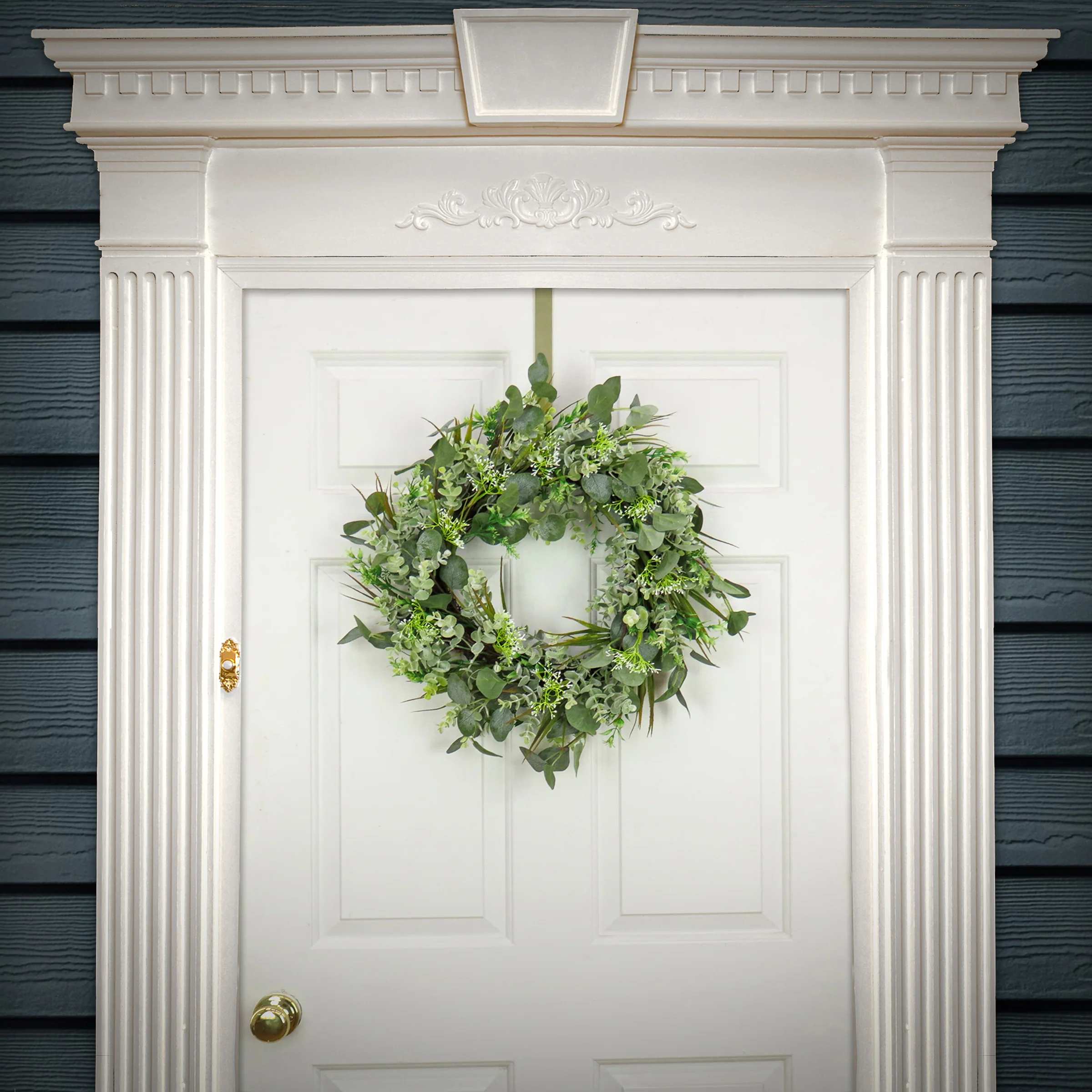 22 in. Spring Wreath with Eucalyptus Leaves, Flowing Green Stems - Image 2
