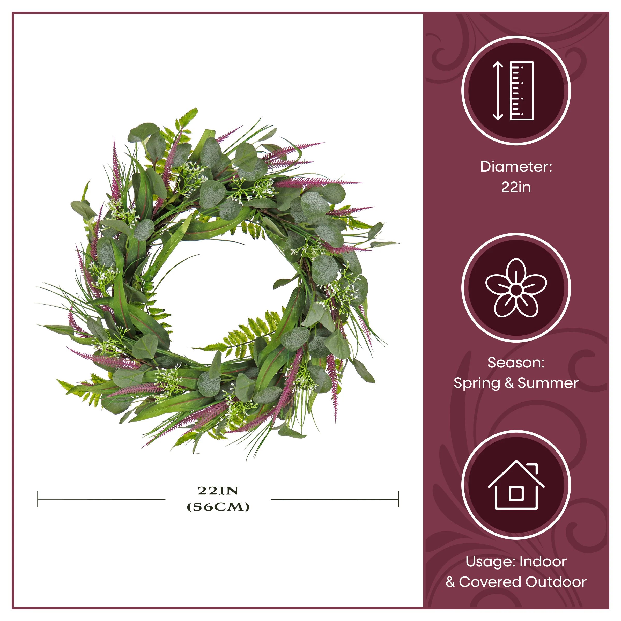 22 in. Spring Wreath with Lavender and Eucalyptus Leaves - Image 9