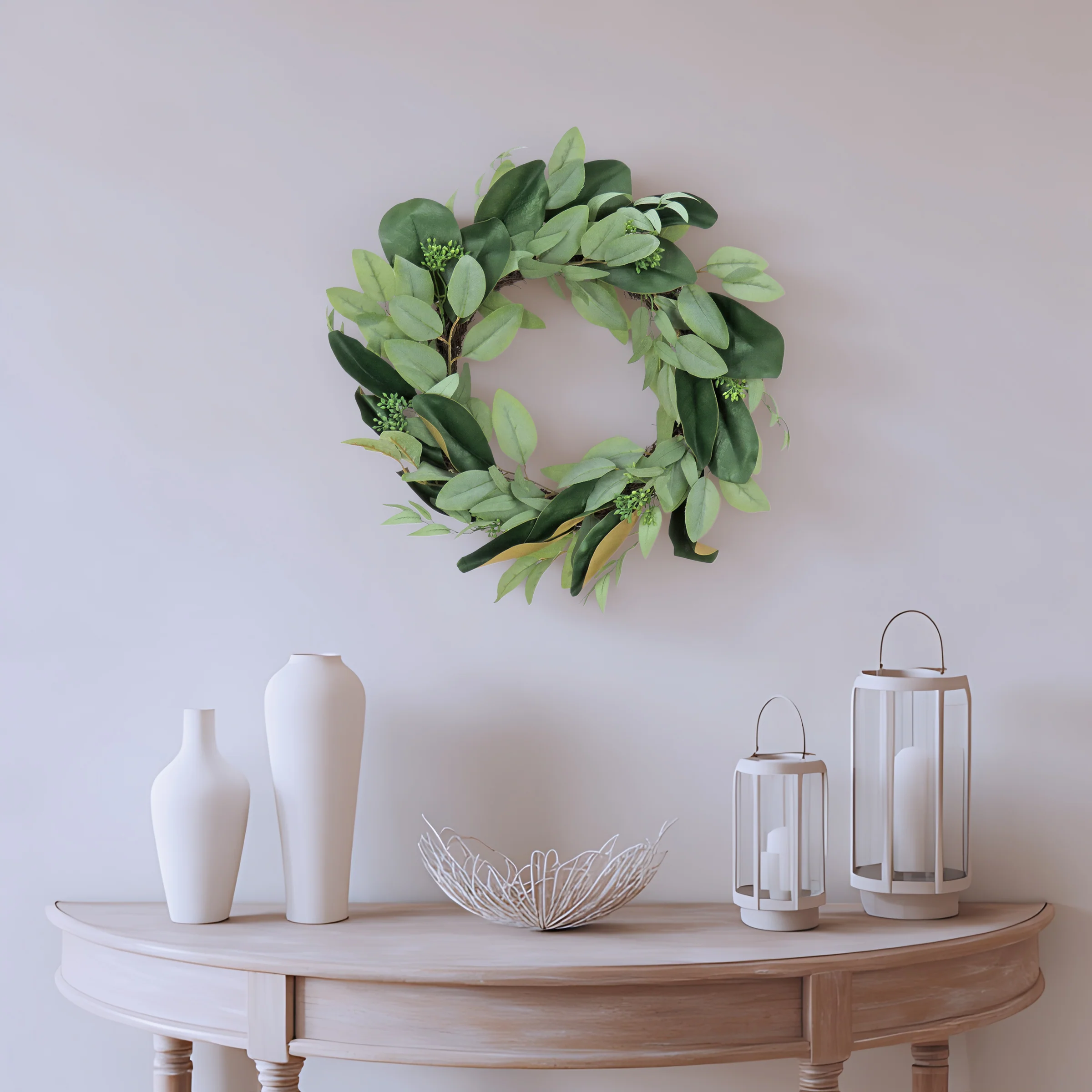 22 in. Spring Wreath with Eucalyptus and Magnolia Leaves - Image 2