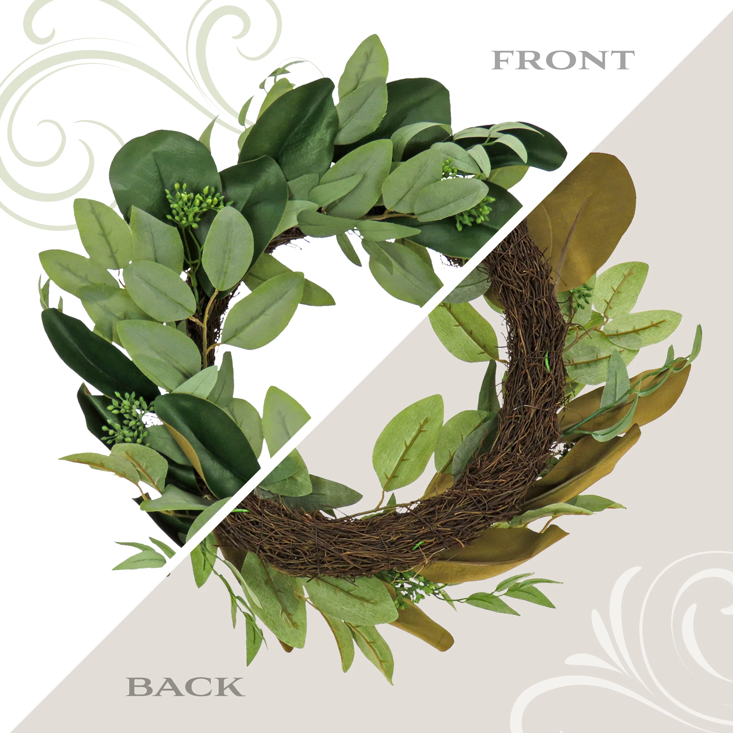 22 in. Spring Wreath with Eucalyptus and Magnolia Leaves - Image 4