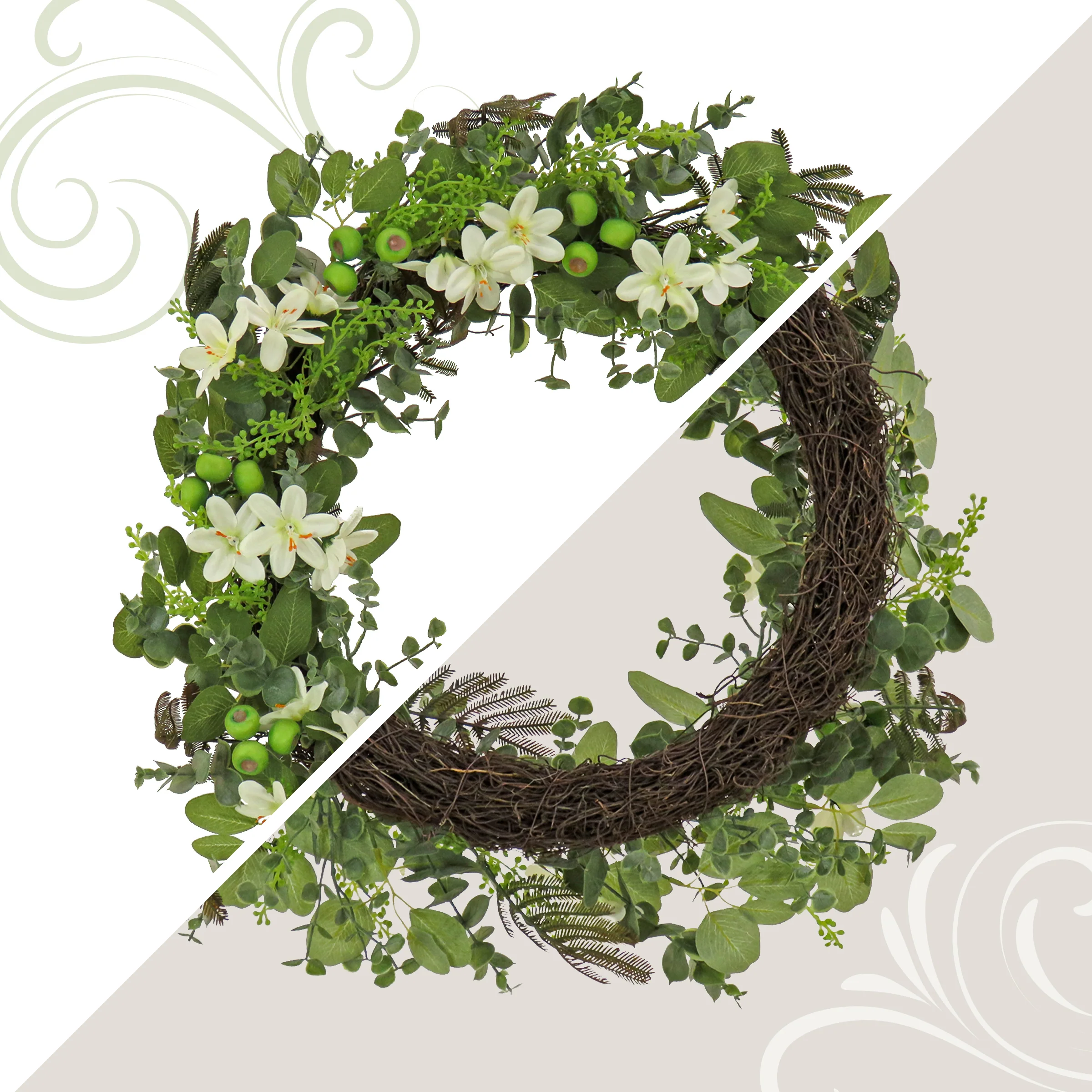 24 in. Spring Wreath with Mixed Flower Blooms and Flowing Green Stems - Image 4