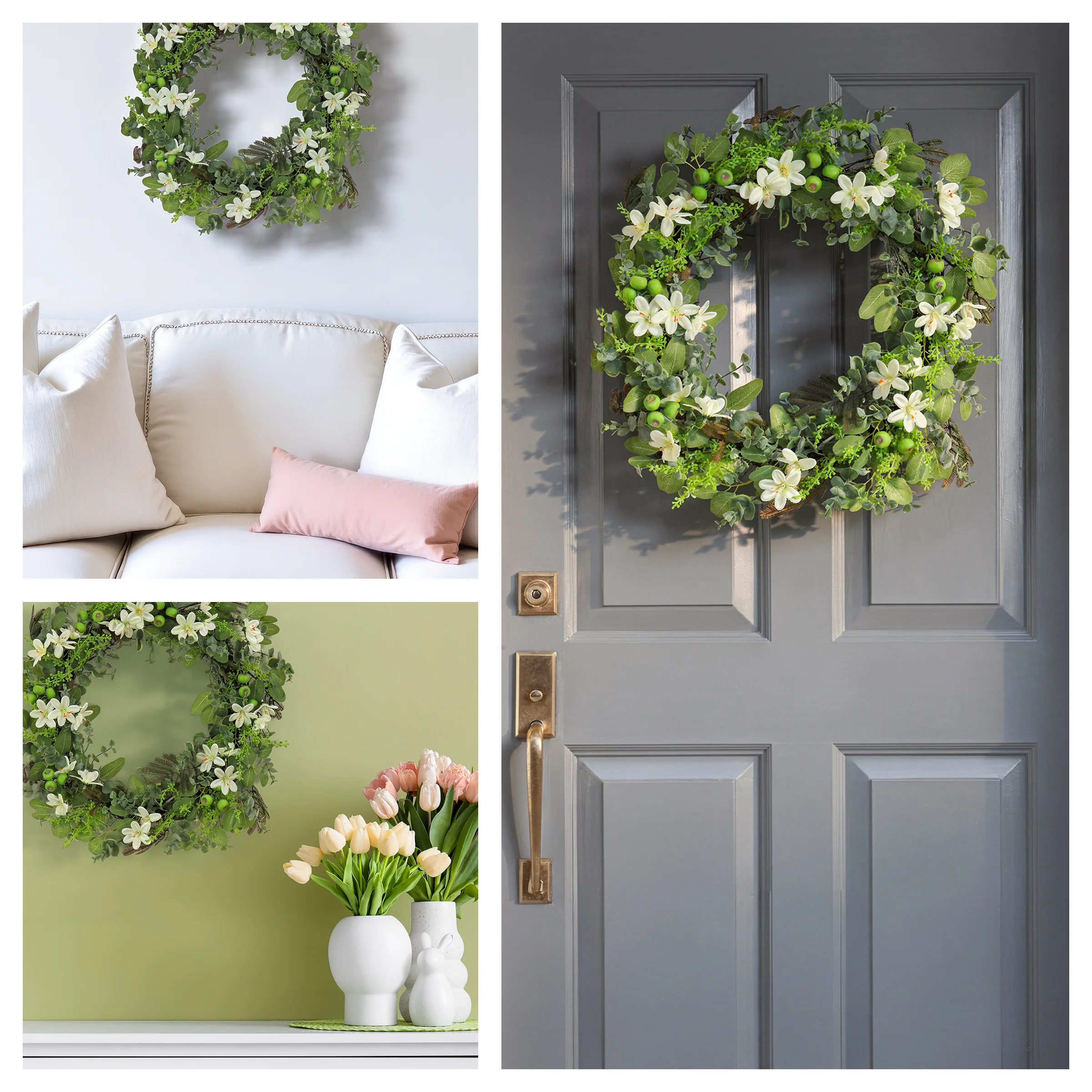 24 in. Spring Wreath with Mixed Flower Blooms and Flowing Green Stems - Image 6