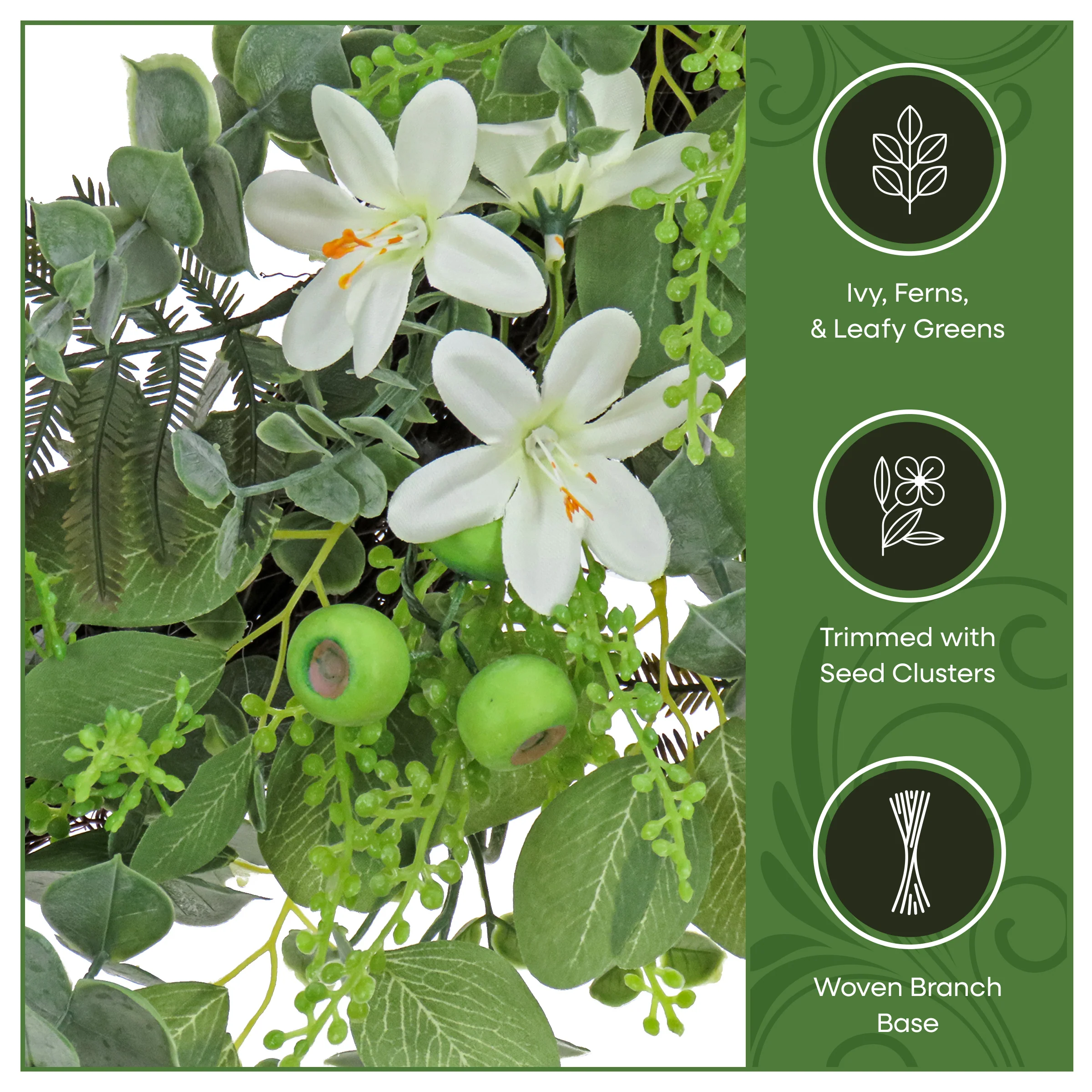 24 in. Spring Wreath with Mixed Flower Blooms and Flowing Green Stems - Image 7