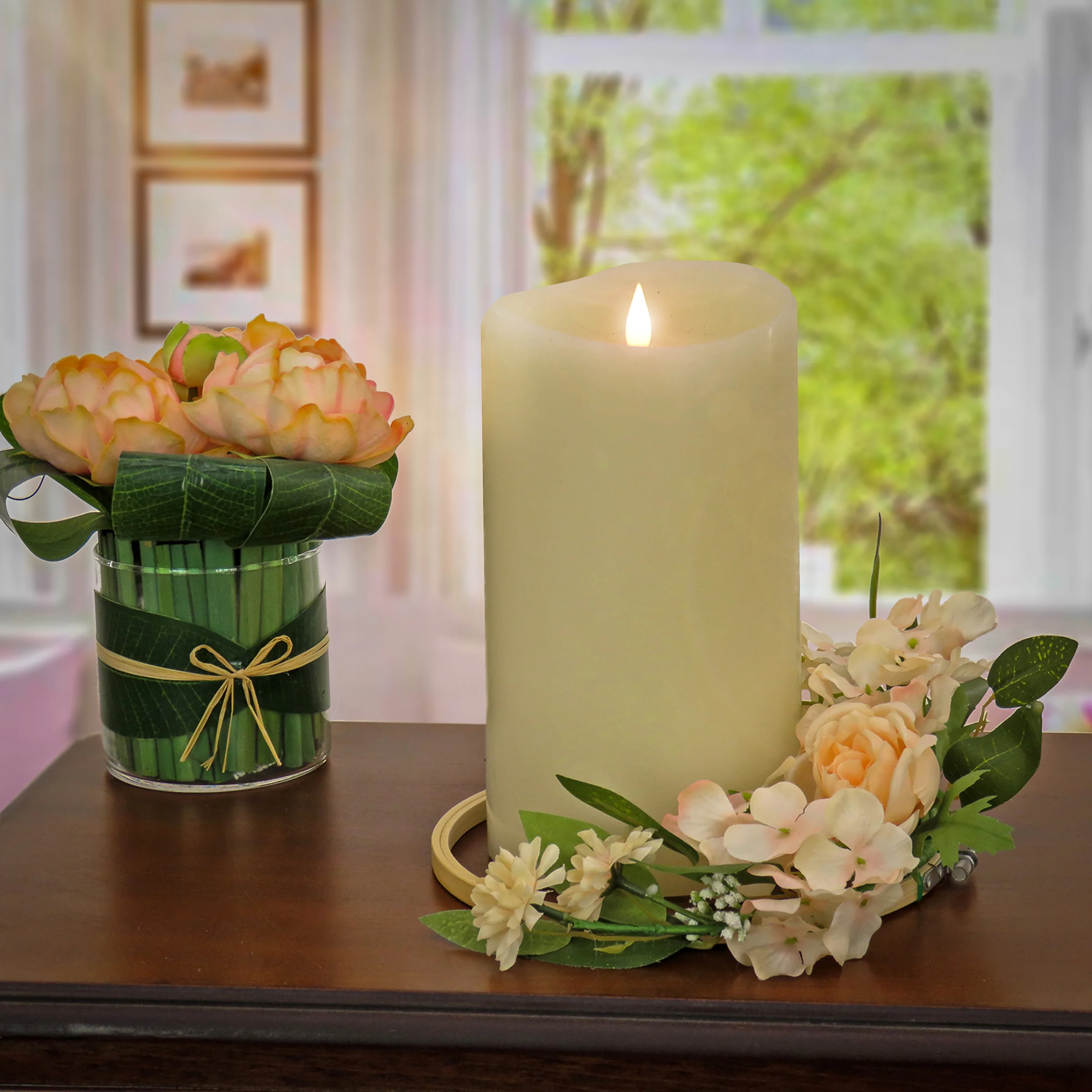 12 in. Spring Table Wreath with Hydrangea and Victorian Rose - Image 2