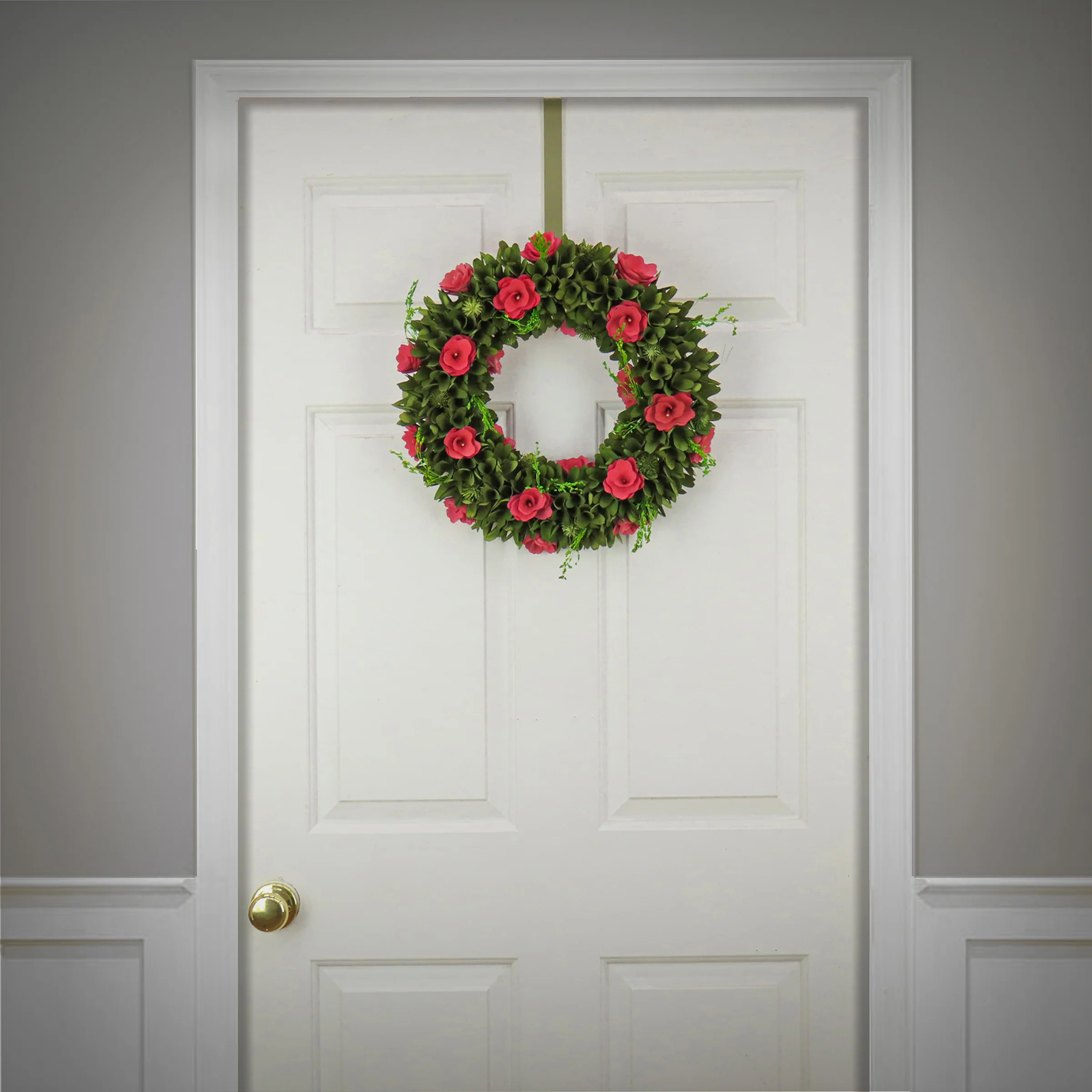 18 in. Spring Wreath with Green Assorted Flower Blooms, Seed Pods, Flowing Green Stems - Image 2