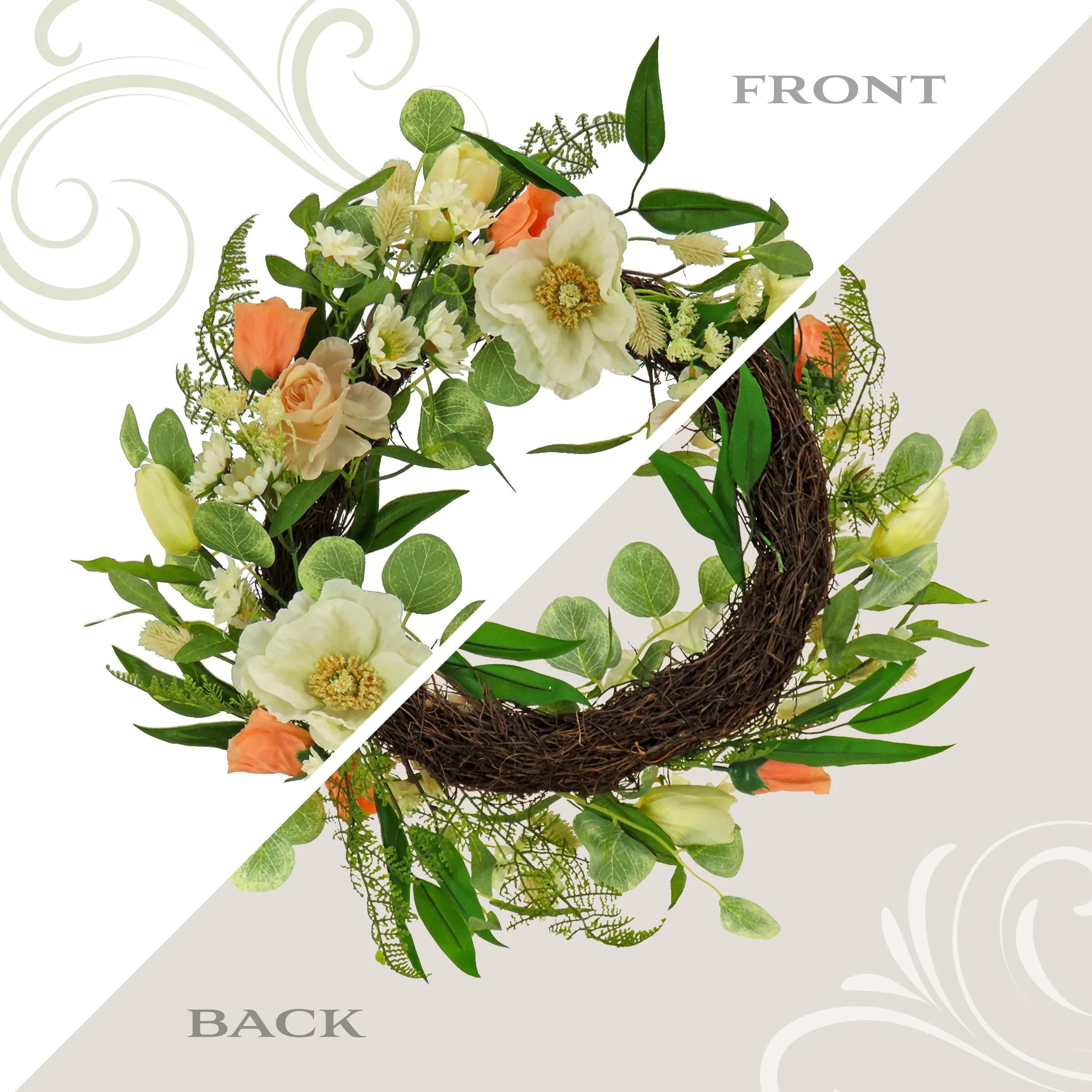 22 in. Spring Wreath with Tulip, Poppy, and Buttercup Blooms - Image 4