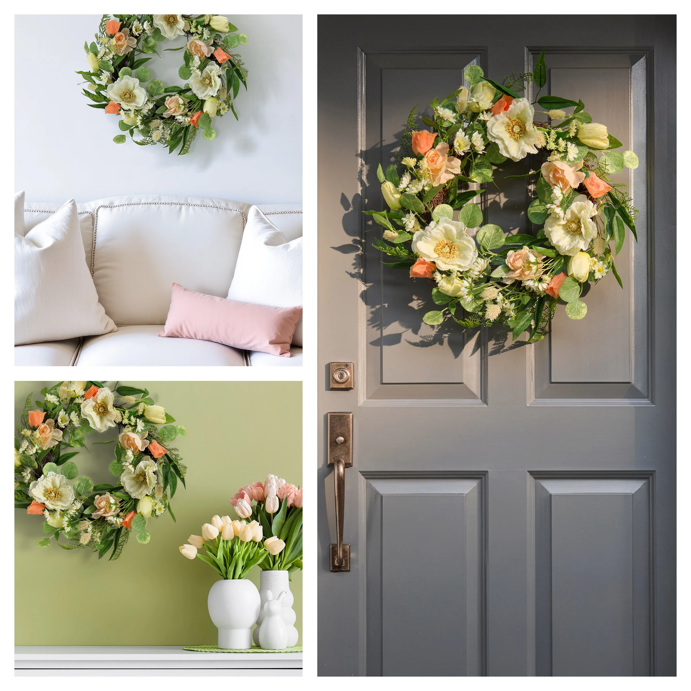22 in. Spring Wreath with Tulip, Poppy, and Buttercup Blooms - Image 6