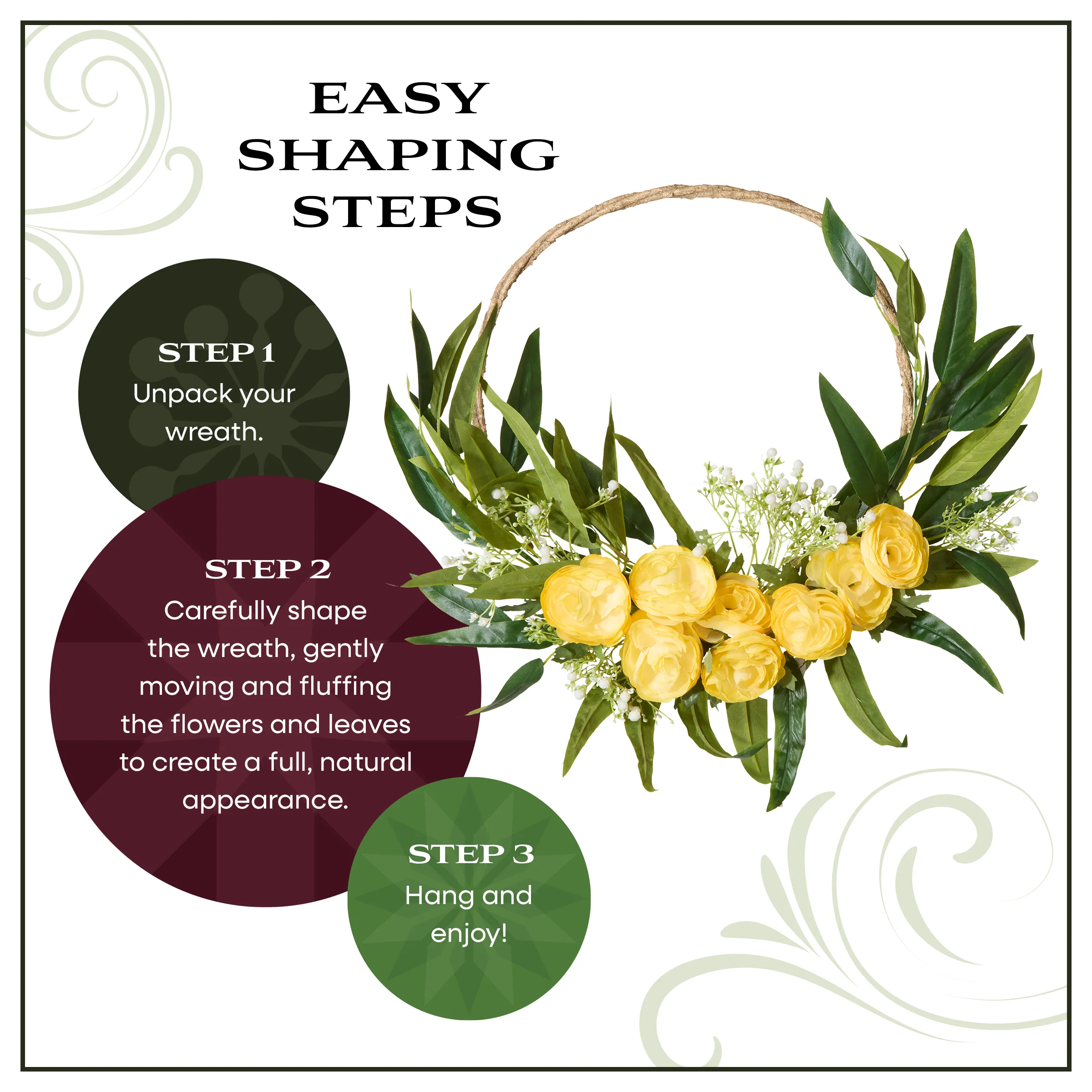 16 in. Spring Hoop Wreath with Buttercup Blooms, Baby’s Breath, and Flowing Green Stems - Image 8