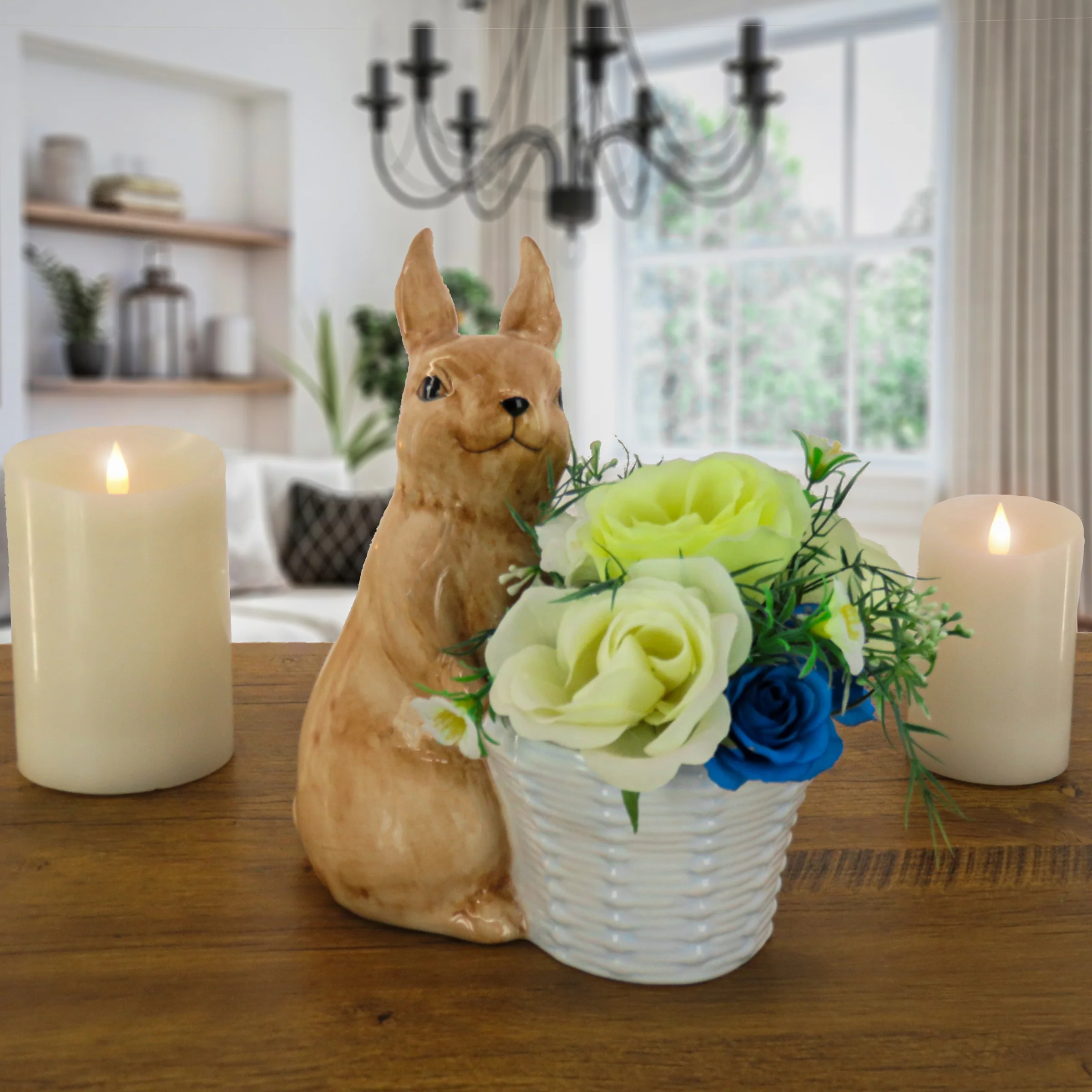 11 in. Ceramic Bunny with Basket Table Decoration - Image 2