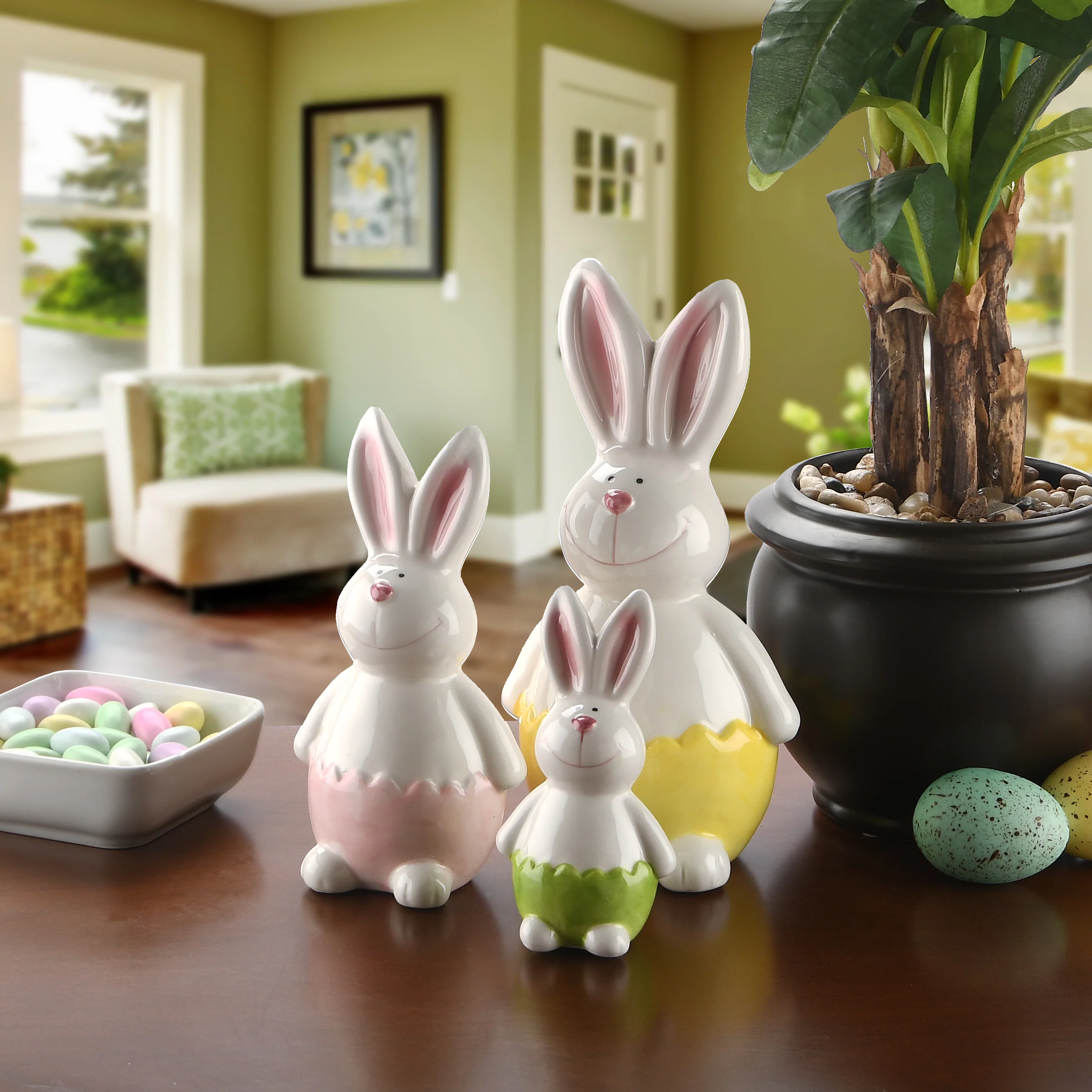 Ceramic Rabbits, White, Easter Collection, Pack of 3 - Image 2