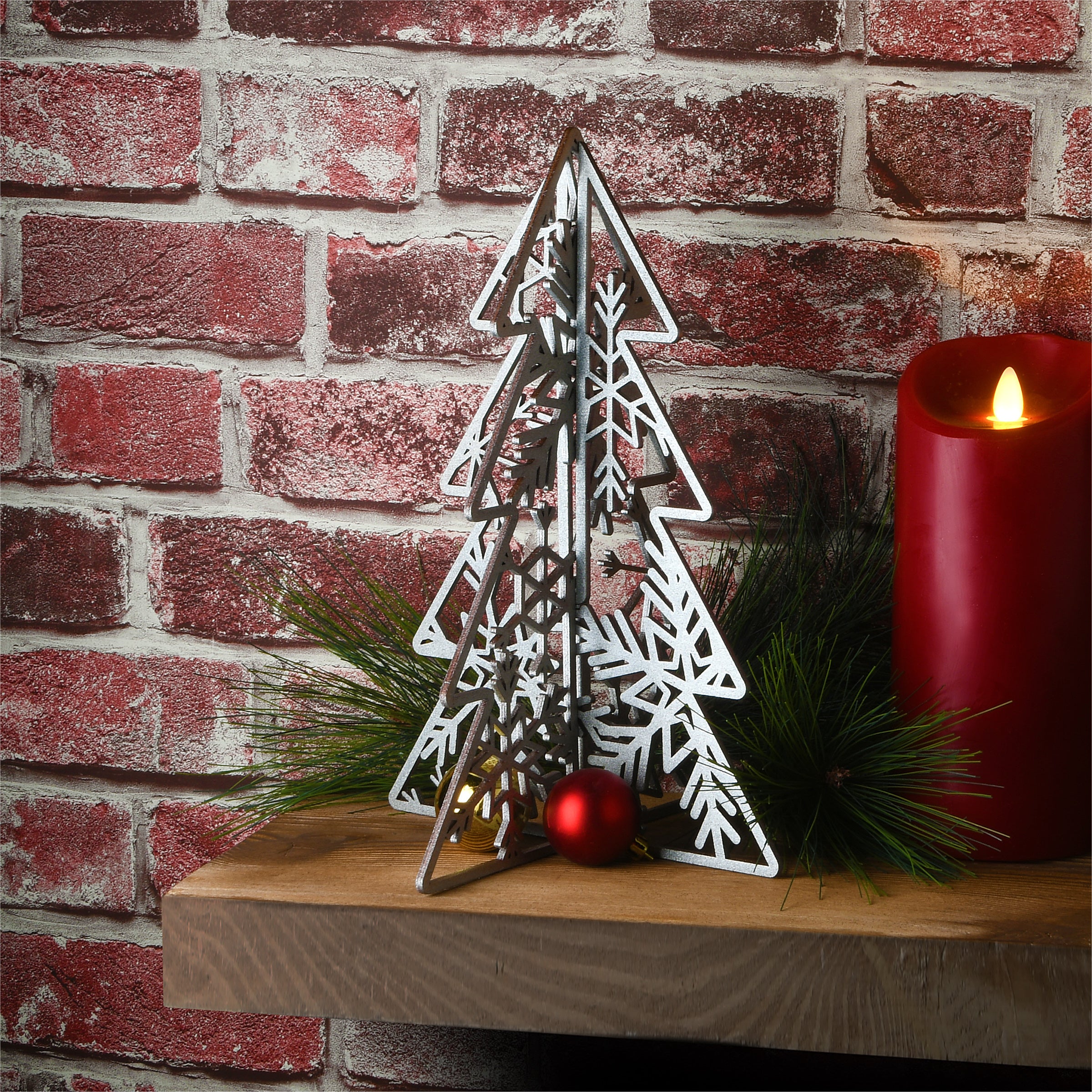 10 in. and 7 in. Silver Christmas Trees Table Decor, Lightweight Wood, Set of 2 - Image 2