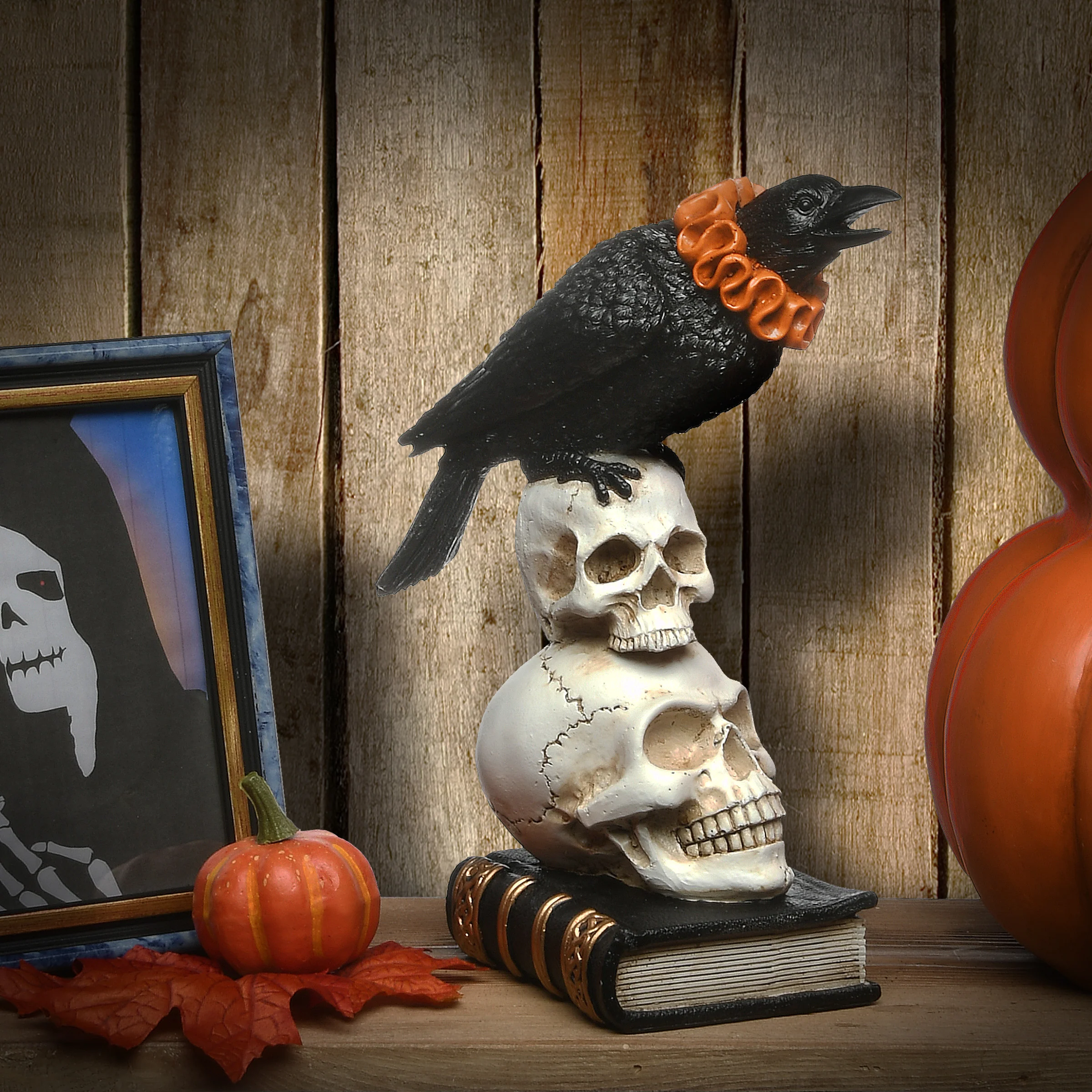 11 in. Halloween Crow and Skulls Decoration - Image 2