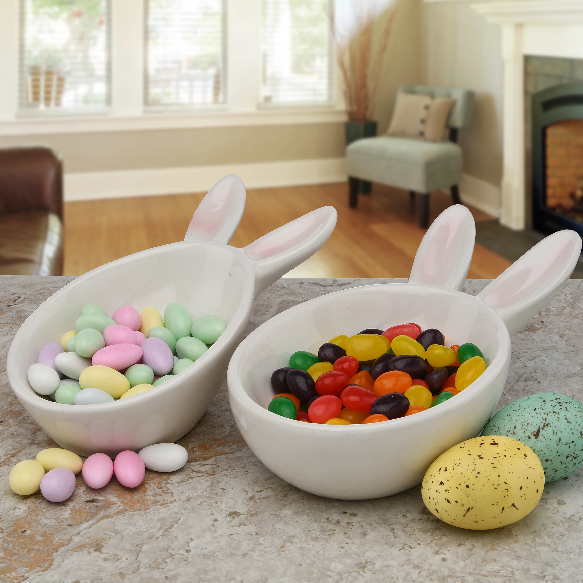 3 in. by 4 in. by 7 in. Easter Bunny Candy Dishes, White, Easter Collection, Set of 2 - Image 2