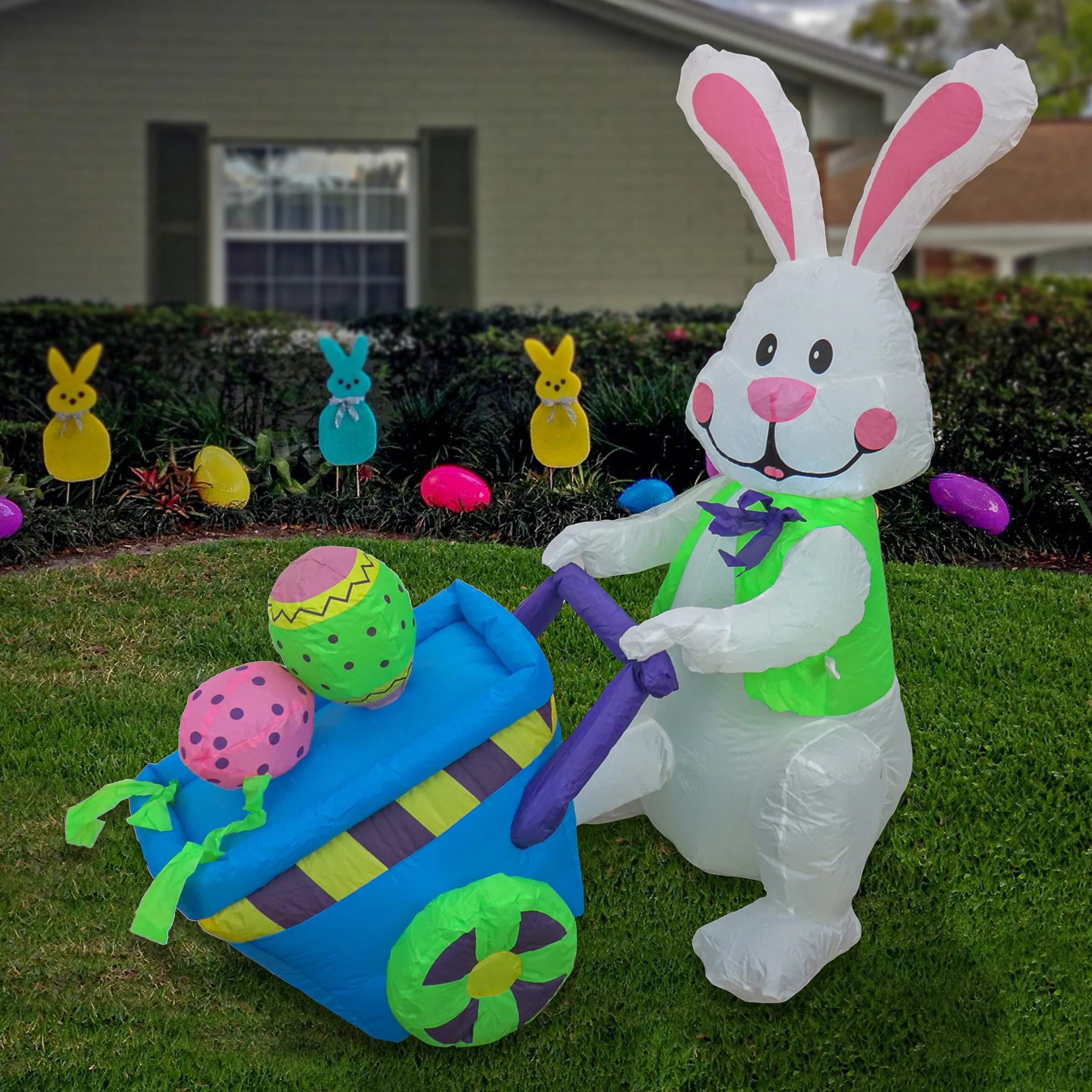 4 ft. Inflatable Easter Bunny with Wheelbarrow Decoration - Image 2