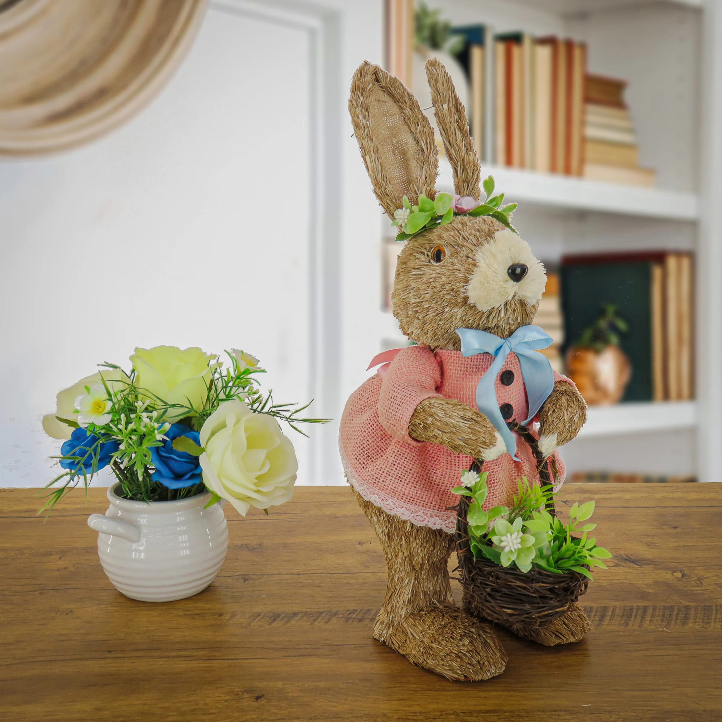 10 in. Female Bunny in Pink Dress Table Decoration - Image 2