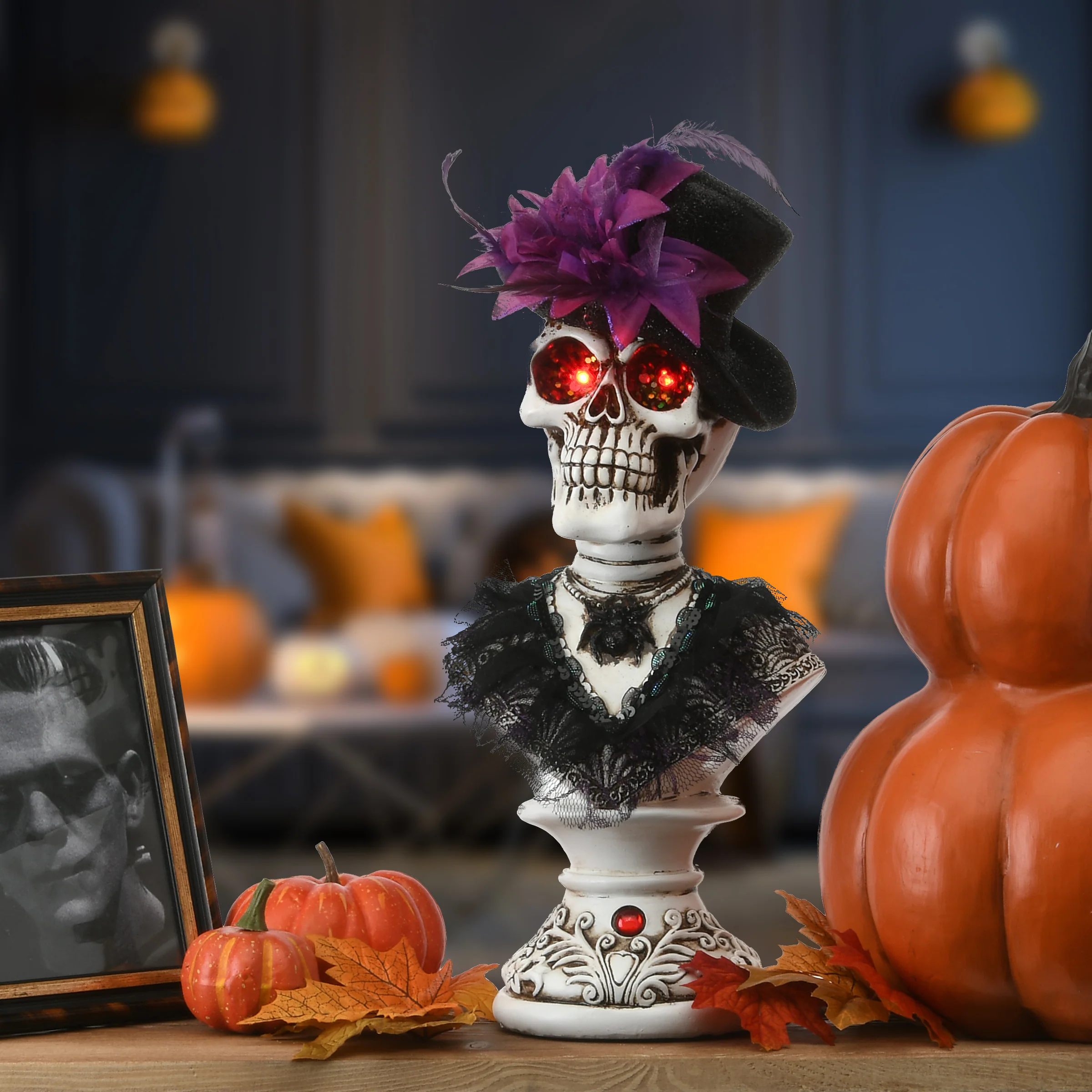 17 in. Halloween Female Skeleton Bust with LED Lights - Image 2